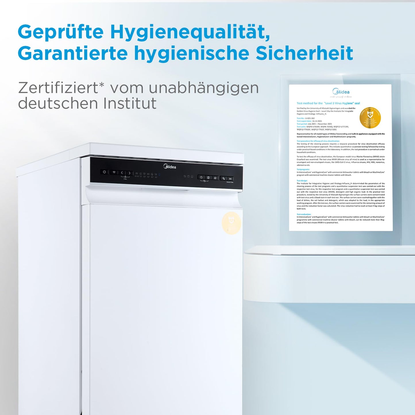 Midea MDWEU1435XSS-W Dishwasher, Integrated, 14 Place Settings, 60 cm, Partially Integrated with WiFi, Extra Drying, 7 Programmes, 47 dB, 0-24 Hours Start Time Delay, Stainless Steel