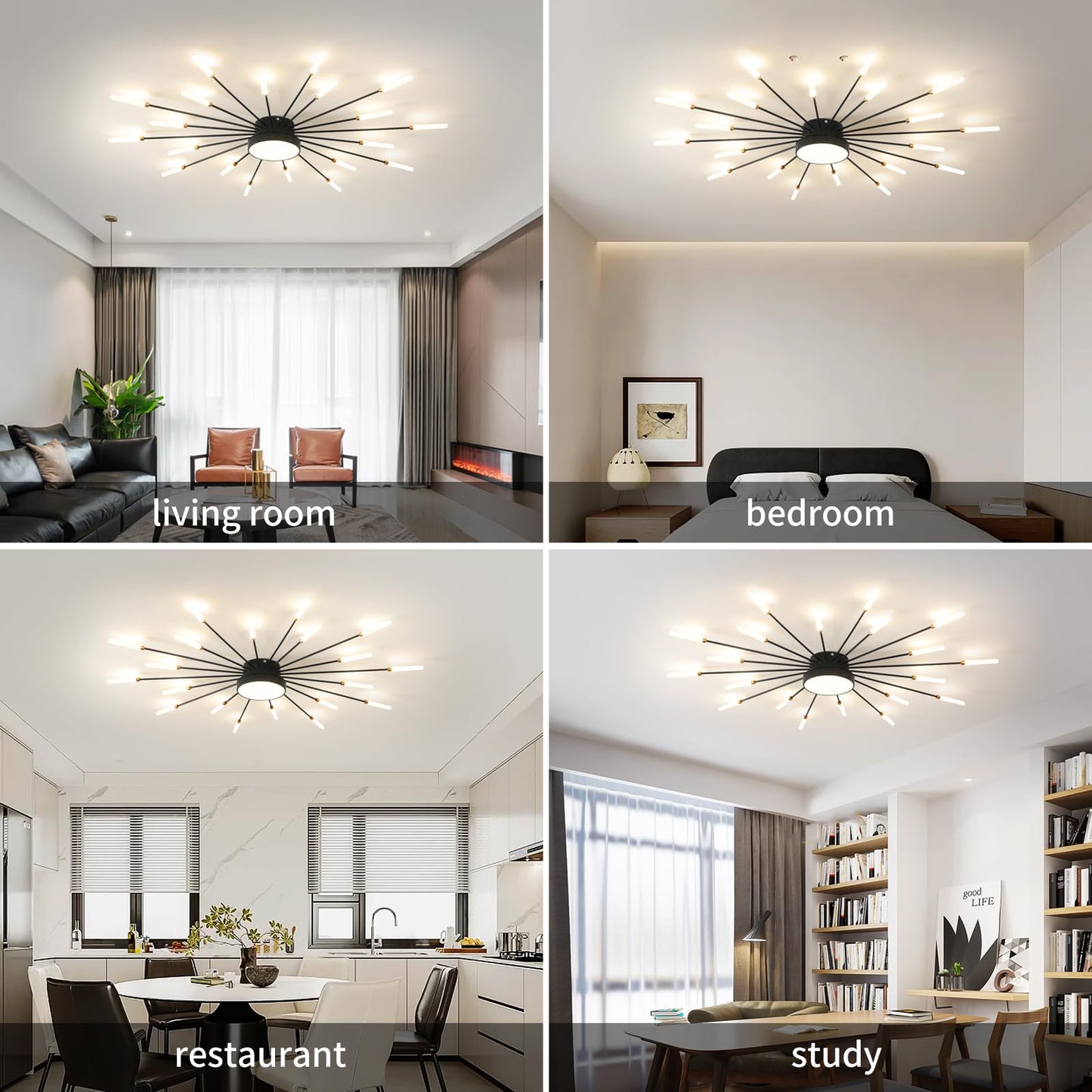 minifair Moderne LED-Deckenleuchte, 12 + 1 Köpfe, halbbündige Deckenleuchte, goldene Kronleuchter, Deckenbeleuchtung für Schlafzimmer, Wohnzimmer, Küche, Esszimmer, Restaurant