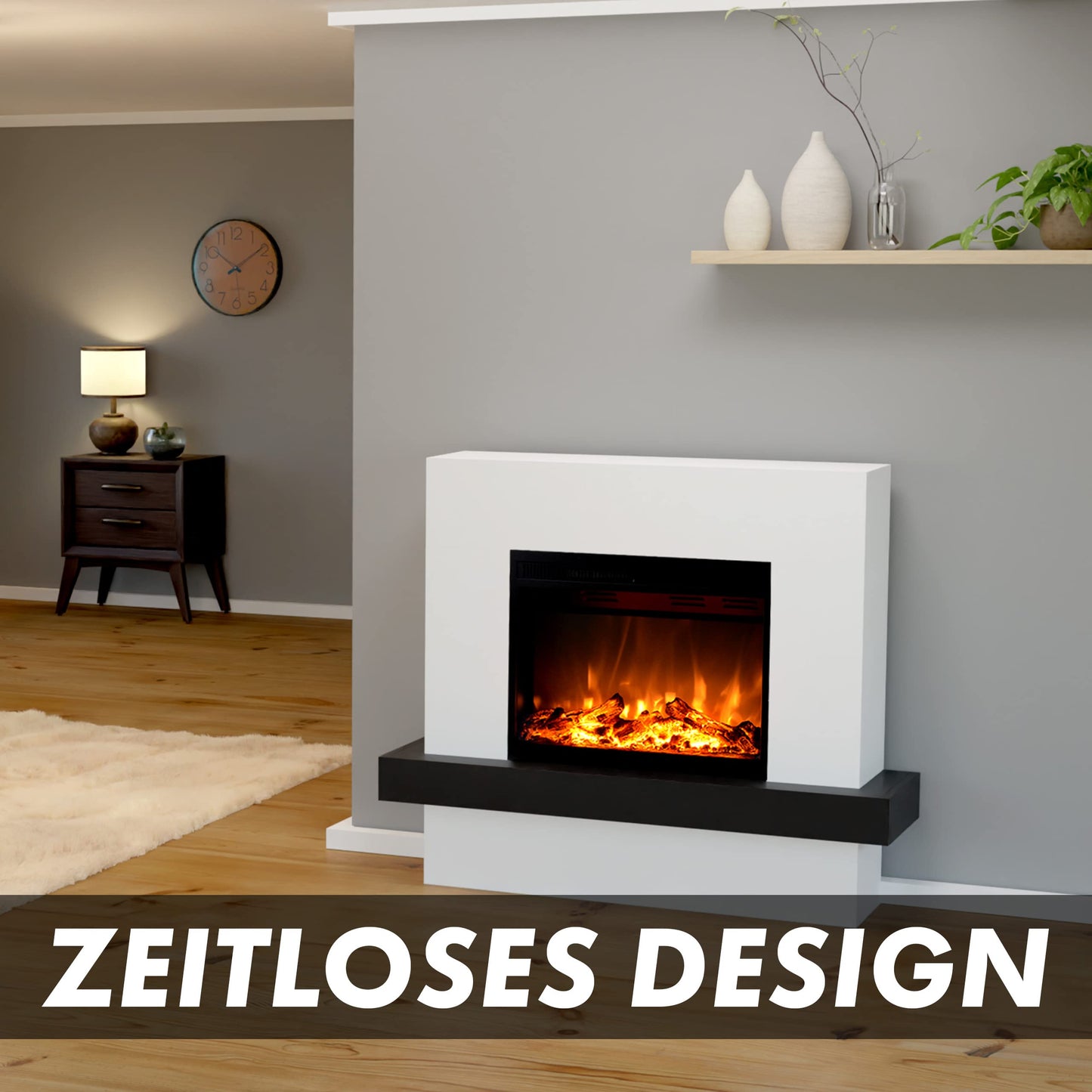 GLOW FIRE Electric Fireplace with Heater and Fireplace (Pandora Standing Fireplace) - Electric Fireplace with LED Fire in 3 Colours, Fan Heater, Wooden Decoration & Remote Control, 114 x 97 x 32 cm,