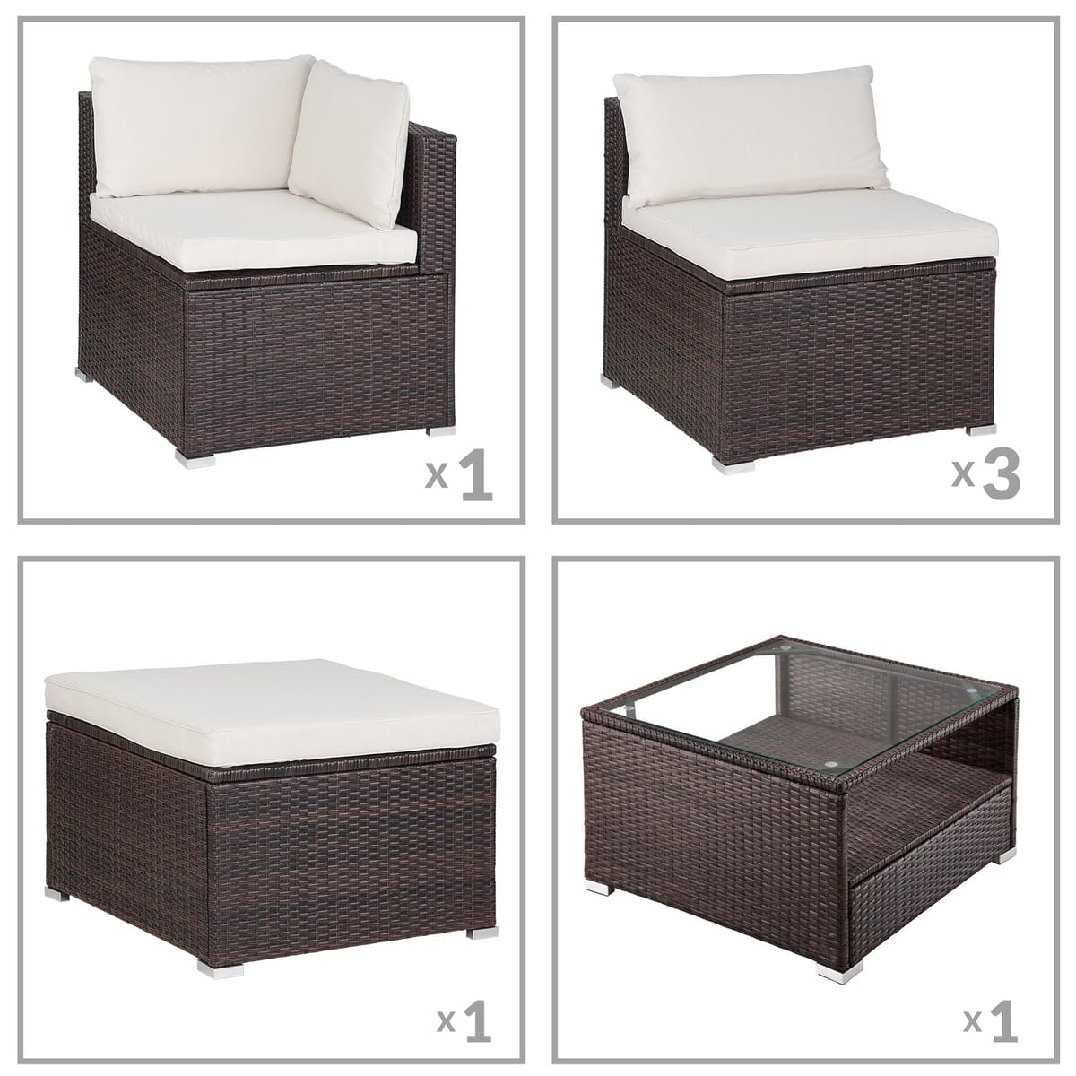 Casaria® Gartenmöbel Set Lounge inkl. Auflagenbox 318L Outdoor mit Tisch Auflagen Sitzgruppe Wetterfest Polyrattan Terrasse Garten Balkonmöbel Schwarz Creme