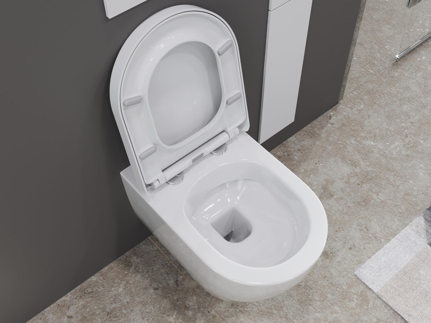 SSWW | Spülrandlose Toilette mit Softclose Toilettendeckel, Hänge-WC aus Keramik, Wand-WC, Tiefspüler | 54 cm lang