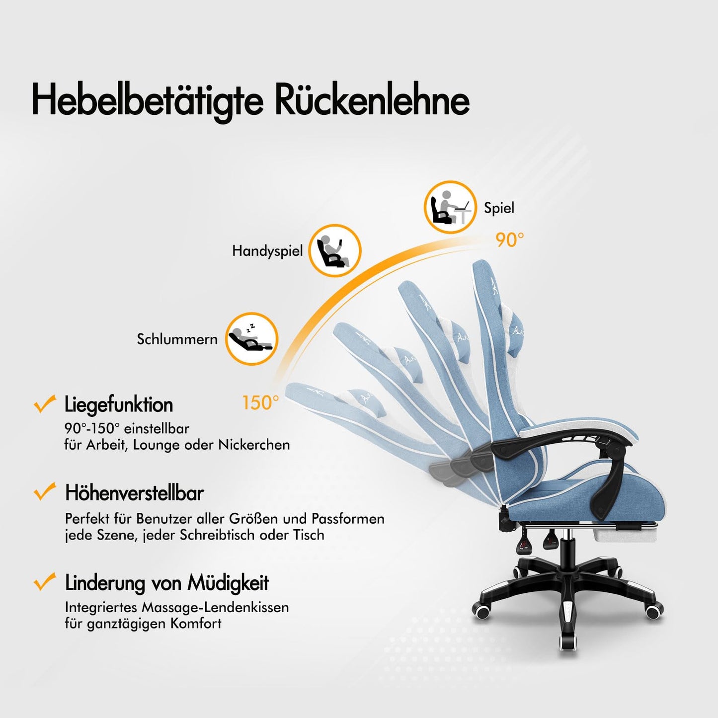 ALFORDSON Gaming-Stuhl mit Massage-Lendenwirbelkissen, ergonomischer Gamer-Racer-Stuhl mit Verstellbarer Rückenlehne, Drehstuhl mit Fußstütze, höhenverstellbar, Schwarz