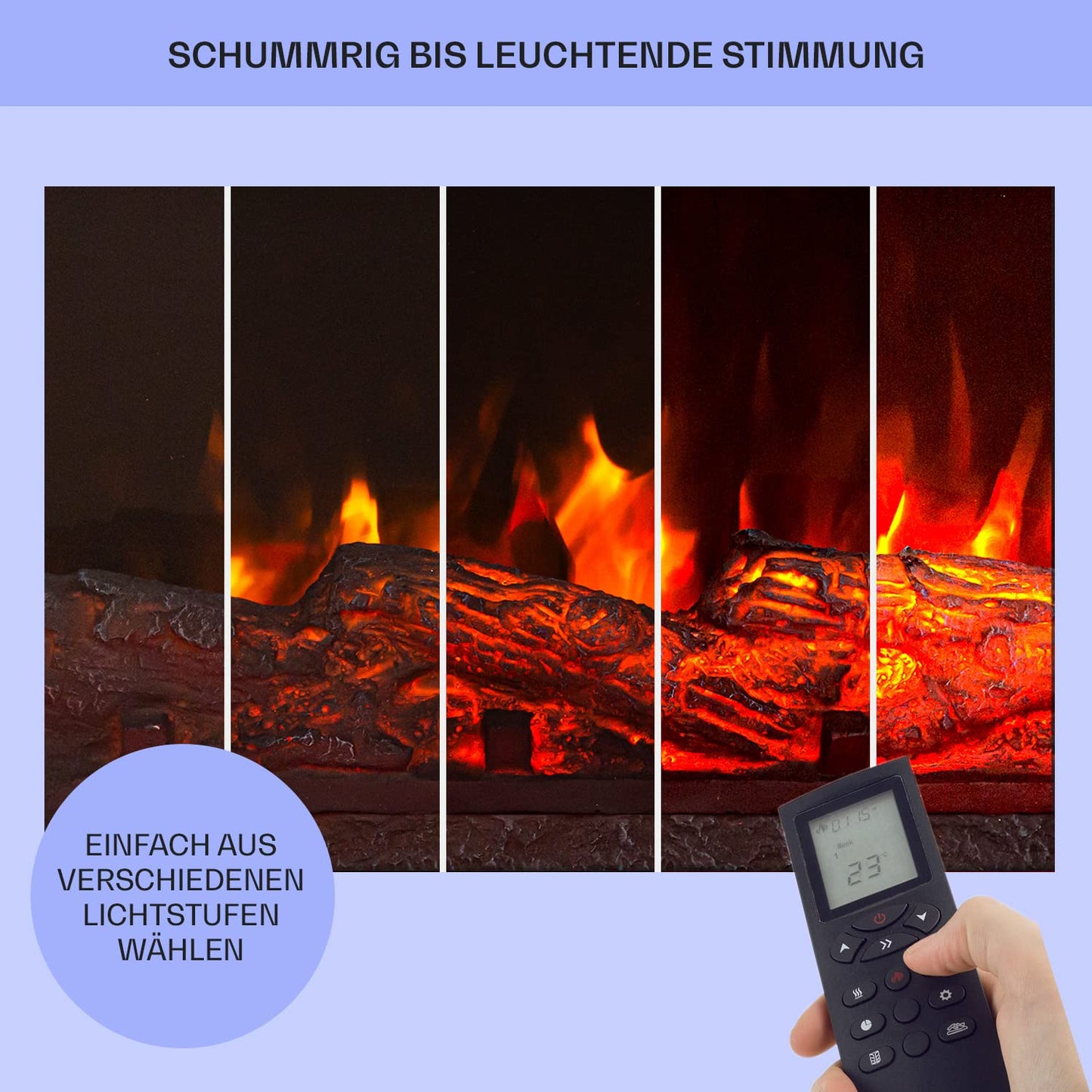 Klarstein Elektrokamin, Elektro Heizungen für Wohnzimmer & Innenräume, Elektrischer Kamin mit LED Flammen, mit Fernbedienung, Heizlüfter mit Timer, Einstellbarer Thermostat, Heizung 1900 W