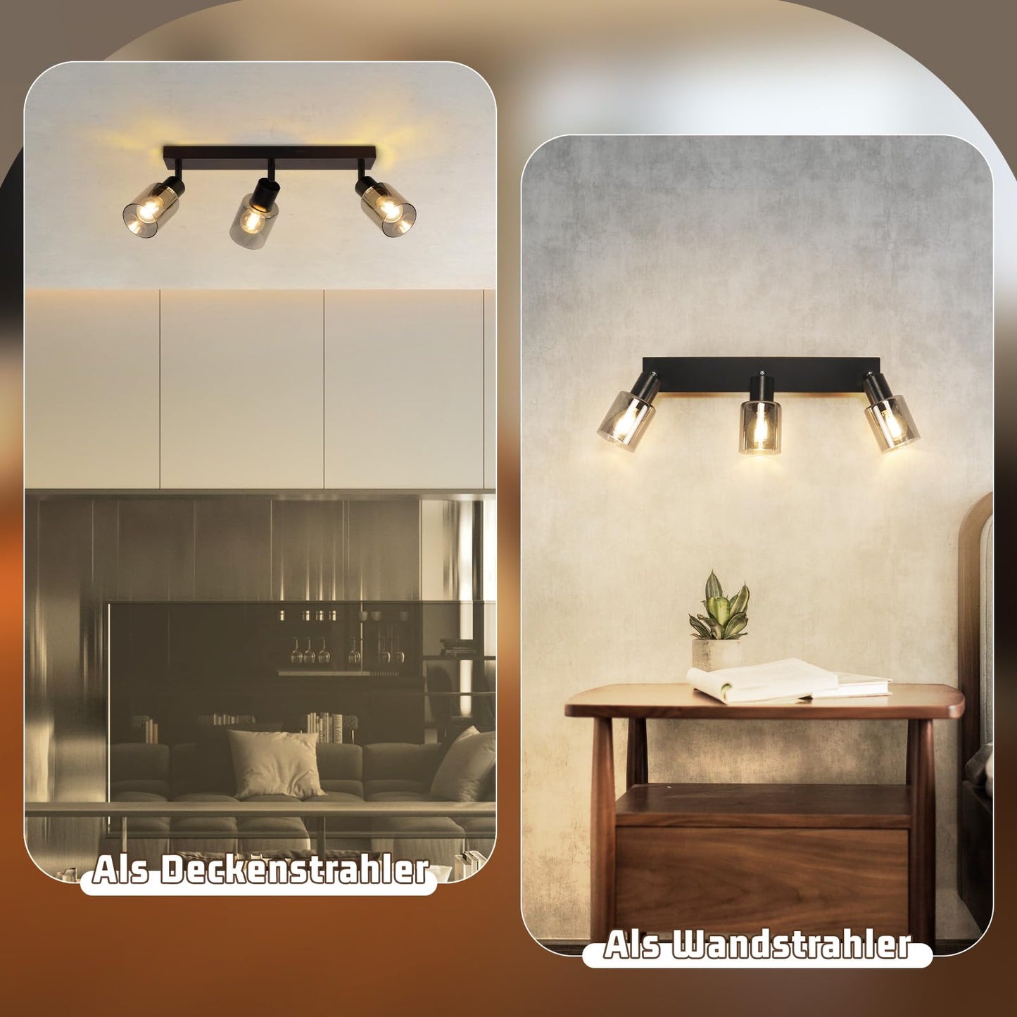 Kowanie Deckenlampe Vintage 6 flammig: Industrial Wohnzimmerlampe Schwarz Deckenleuchte Wohnzimmer retro Kronleuchter aus Glas Deckenbeleuchtung inkl. 6 × E14 2700K Leuchtmittel für Küche