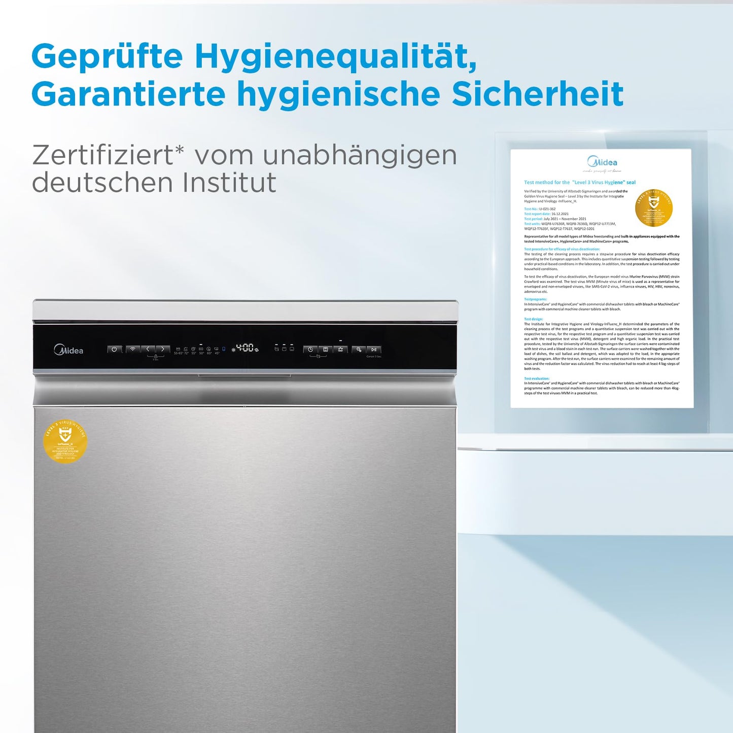 Midea MDWEU1435XSS-W Dishwasher, Integrated, 14 Place Settings, 60 cm, Partially Integrated with WiFi, Extra Drying, 7 Programmes, 47 dB, 0-24 Hours Start Time Delay, Stainless Steel