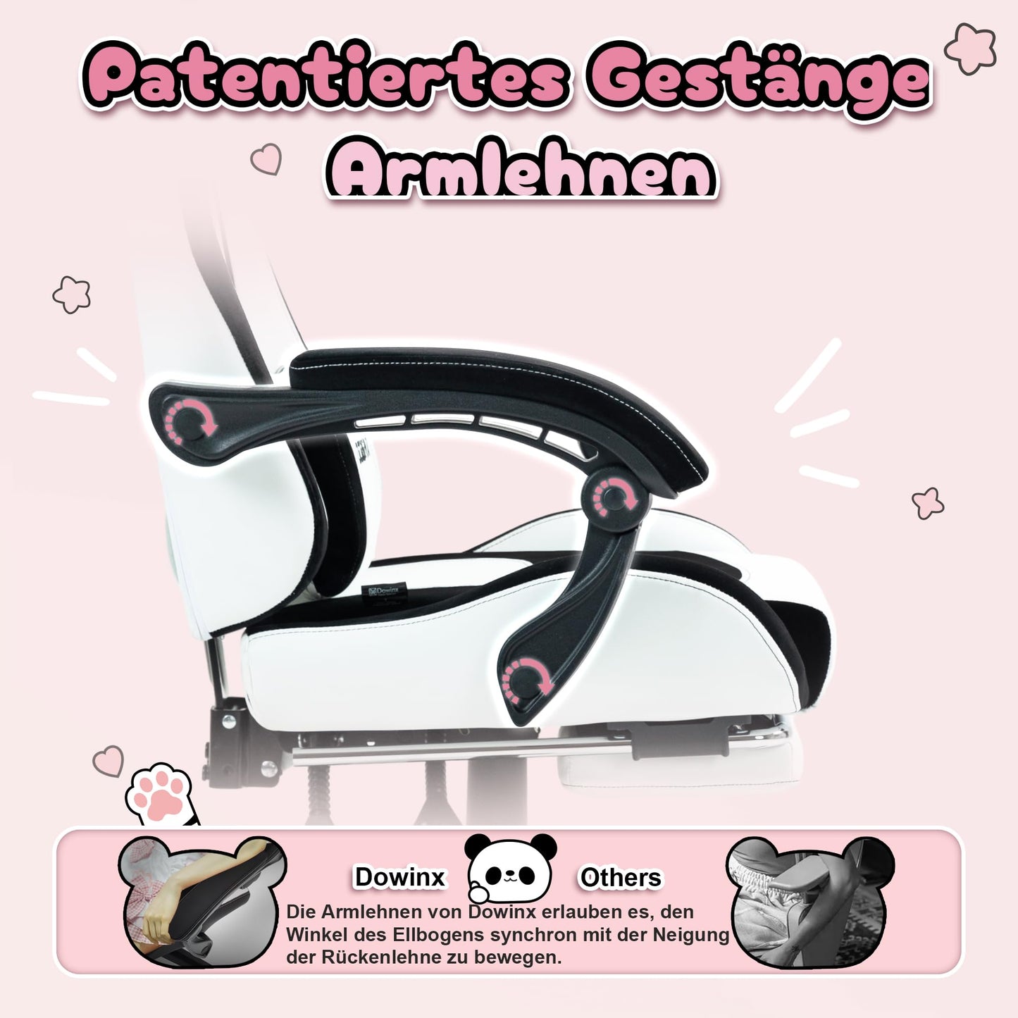 Dowinx Gaming Chair - Cute Cat Edition - Ergonomic Computer Chair with High Back and Lumbar Support, PU Leather, Footrest, Black