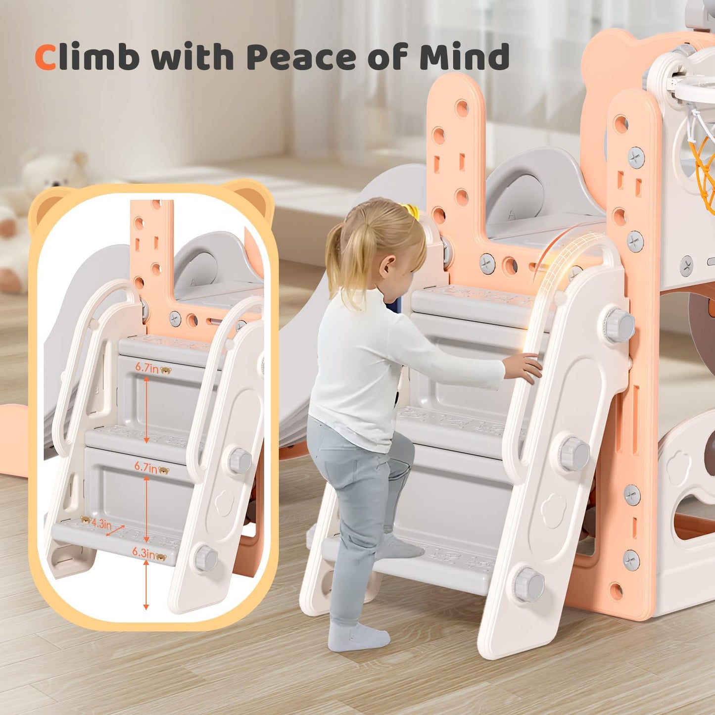 Krovtoy Kleinkindrutsche mit Weihnachtselch-Motiv, freistehende Kleinkindrutsche mit Golf-Set, Babyrutsche, Spielplatzgerät, für den Innen- und Außenbereich (Grau Beige - 6 in 1)