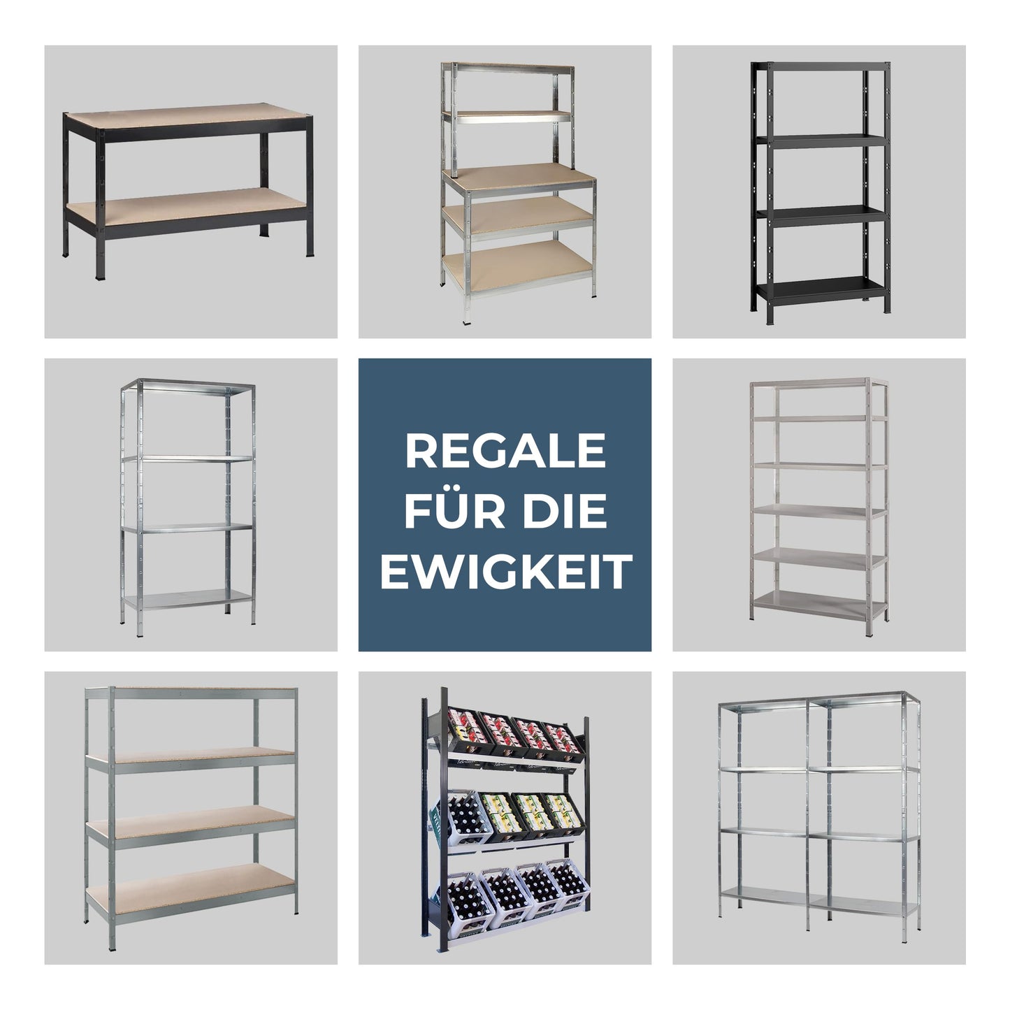 Schulte set of 2 shelving rack galvanised metal 180x160x40 cm storage/display shelf, system with 8 metal shelves, load capacity 520 kg, easy installation, slot system, no screws, silver, 4056397004455