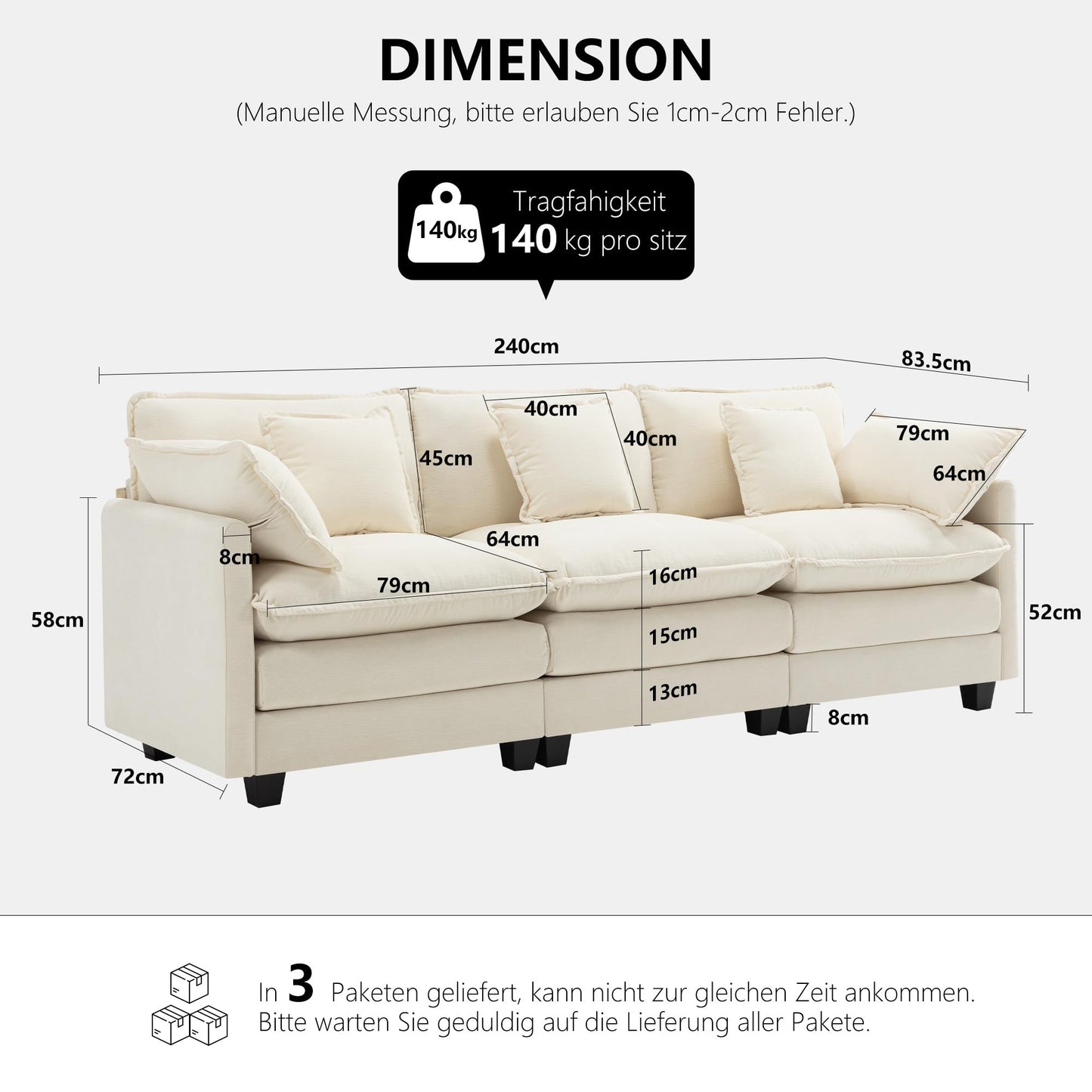 Urhanherry U-Shape Cloud Sofa, Modular Sectional Sofa, 6-Seater with 2 Ottomans, Modern Sofa with Decorative Cushions/Armrests, Breathable Chenille Fabric, U Sofa Couch for Living Room, Beige