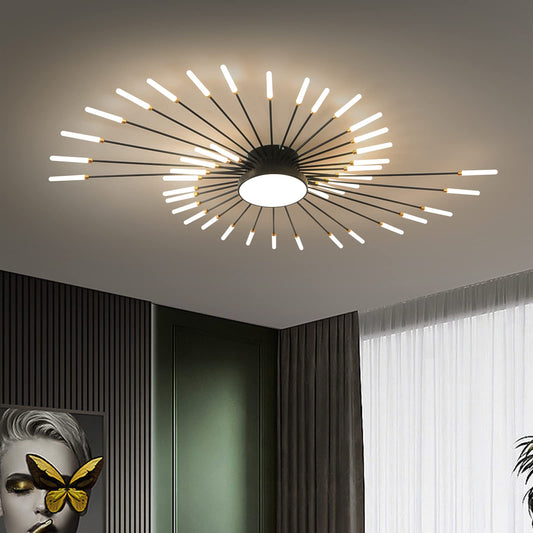 minifair Moderne LED-Deckenleuchte, 12 + 1 Köpfe, halbbündige Deckenleuchte, goldene Kronleuchter, Deckenbeleuchtung für Schlafzimmer, Wohnzimmer, Küche, Esszimmer, Restaurant