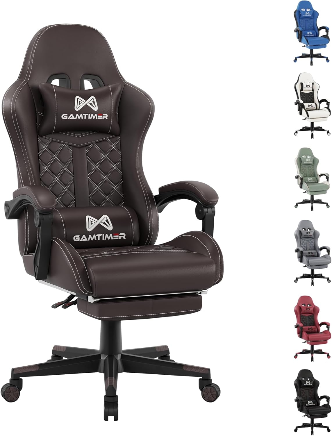 Gaming Chair, Ergonomic Office Chair, PC Chair, Gaming Chair, Lumbar Cushion and Footrest, PU Leather Gamer Chair, Adjustable Backrest from 90-155°, Height Adjustable 360° Swivel Chair (Pink)
