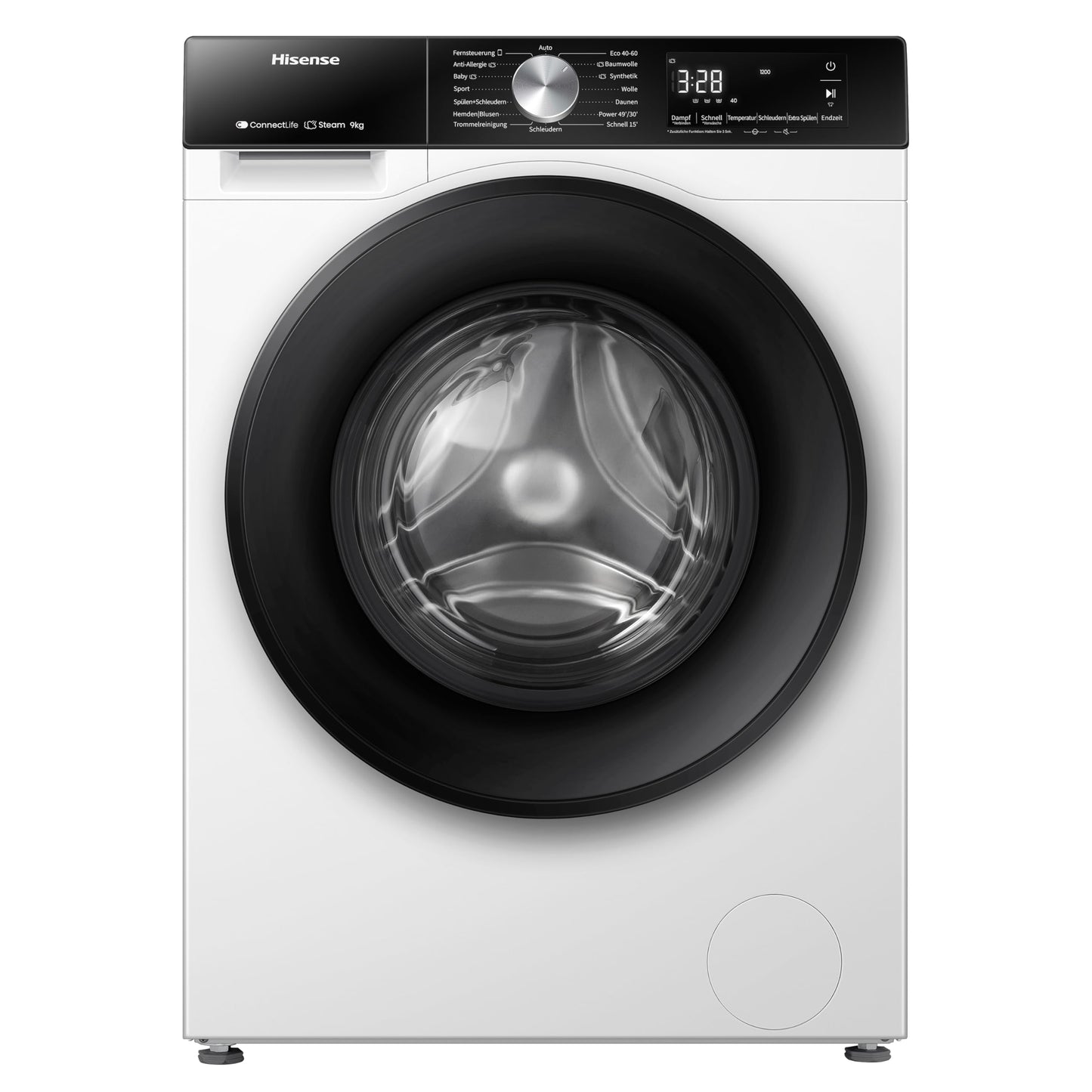 Hisense WF3S8043BB3 Waschmachine mit Dampffunkunktion, 8 kg, 1400 U,min, WIFI, ConnectLife, Power JetWash, Anti-Allergie Programm, Aqua Stop, Auto Wash, Quick Wash, EEK A-30 Prozent