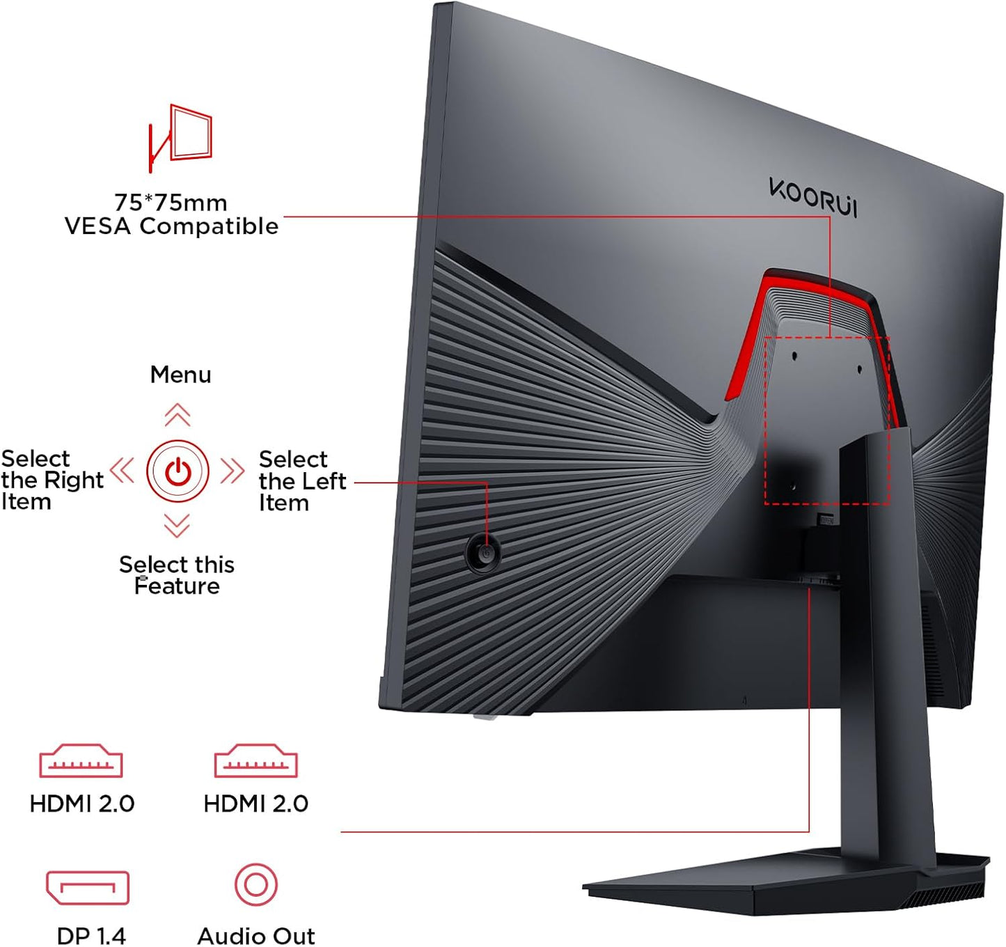 KOORUI Gaming Monitor 24 Inches, 200Hz PC Screen FHD 1920 x 1080 Fast IPS HDR400, Adaptive Sync 1ms, HDMI 2.0 & DP 1.4, VESA 75 x 75 mm-G2411P