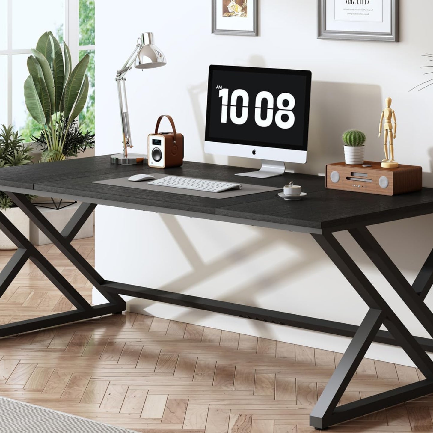 HSH Large Computer Desk, White as Long Office Table, Work Table Design for 2 People, PC Table, Ideal for Home Office, Study and Bedroom, Sturdy Desk, White, 180 cm