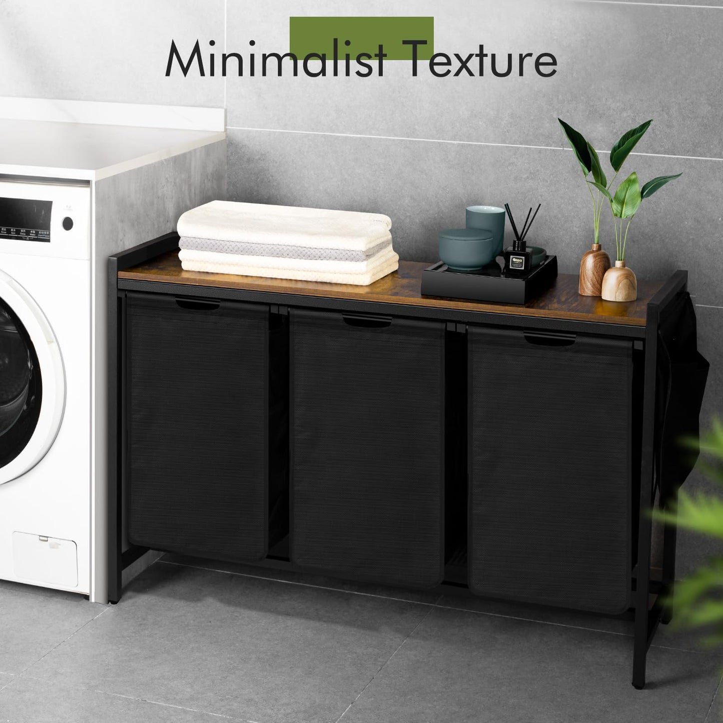 Laundry Basket, 3 Compartments, Laundry Hamper with Shelf, Total Capacity 160 L, Oxford Fabric Laundry Bag, Extendable, Removable, Laundry Box with Side Pockets and X-Shape Holder (3