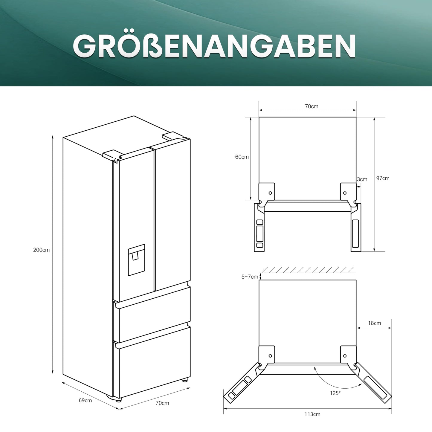 Hisense RF632N4WIE French Door Kühl-Gefrierkombination/ NoFrostPlus/ Inverter-Kompressor/ Wasserspender/ CrispZone/ 200 cm/ Kühlteil 336 l/ Gefrierteil 149 l/ 38 dB/ 295 kWh/ Jahr/ Inox-Look