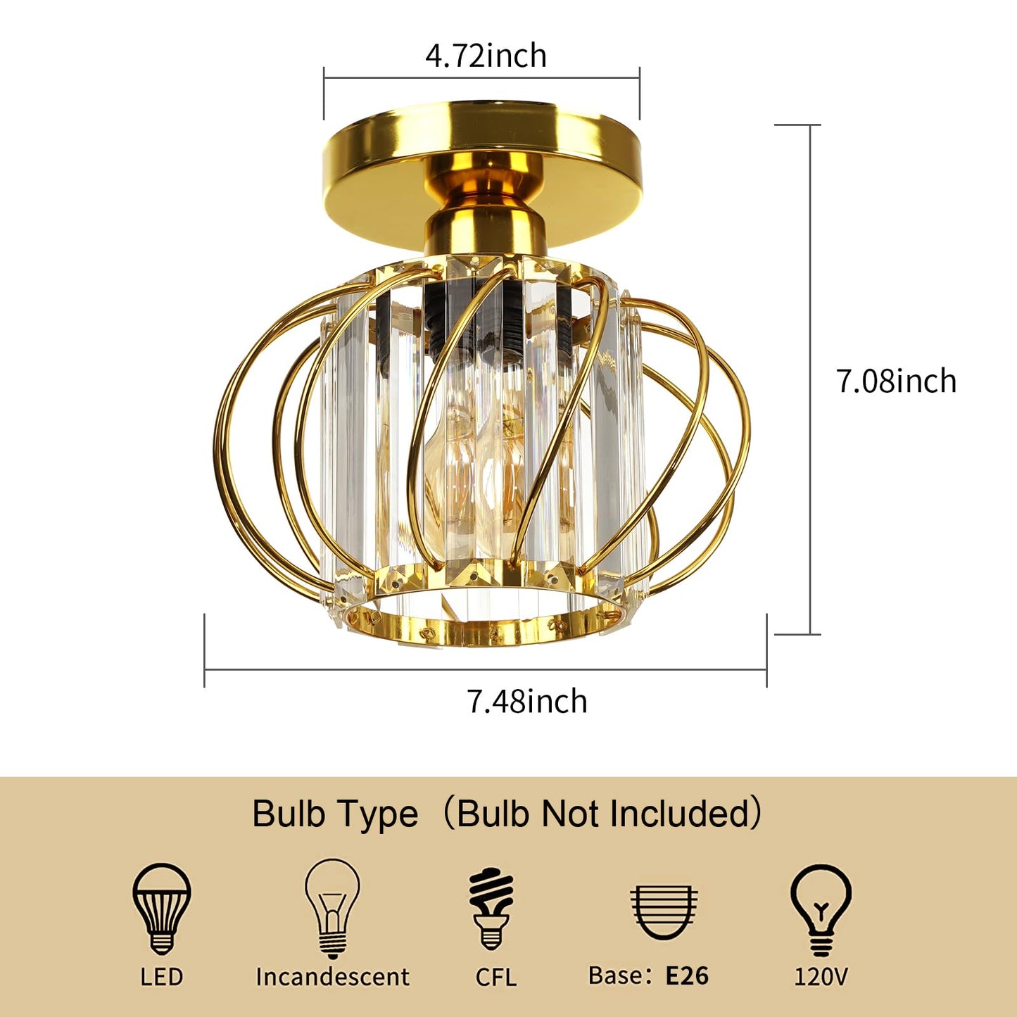 FRIDEKO HOME Modern Kronleuchter Kristall Deckenleuchte Gold,Kleine Kristall Deckenlampe E27 Fassung für Wohnzimmer Schlafzimmer Küche Flur,Ø23cm