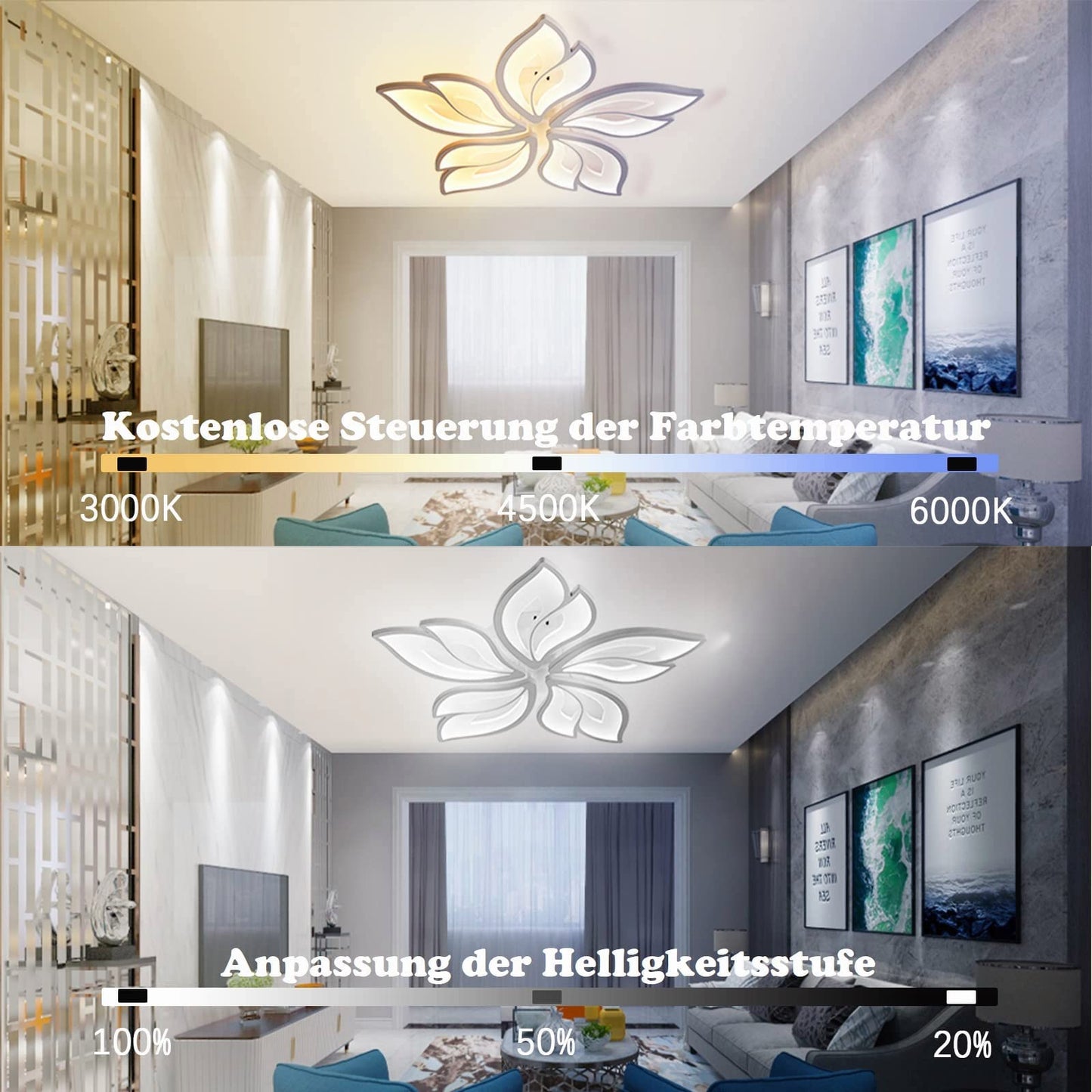 LED Deckenleuchte Dimmbar, 40W-80W Deckenlampe LED Wohnzimmerlampe mit Fernbedienung APP Farbwechsel - Moderne Wohnzimmerlampe Deckenleuchte Energie Sparen Dimming Deckenbeleuchtung Schlafzimmerlampe