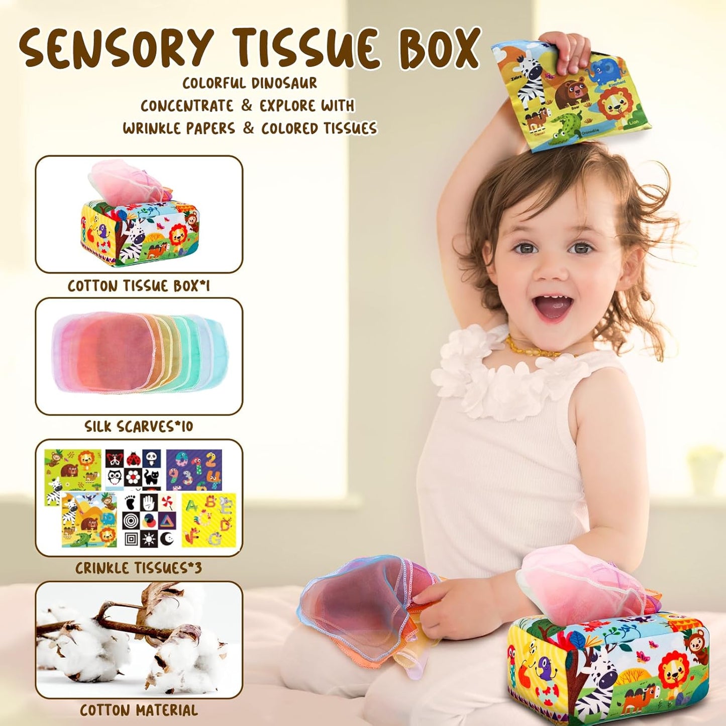 JOKSNK Montessori Spielzugug ab 1 Jahr, 5 In 1 Babyspielzeug, Gestapelter Turm, Tissue -Boxen, Gestapelte Spielzeuge, Squeeze BäLle, Geschenk FüR Jungen Und MäDchen Von 6 9 12 Monaten 1 2 3 Jahre