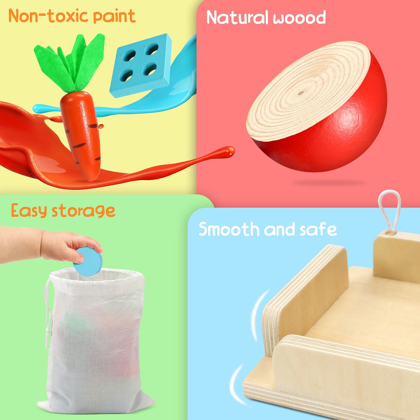 COOLJOY Montessori Toy from 1 Year | Wooden Toy Motor Skills Toy from 1 Year | 8-in-1 STEM Gift for Boys and Girls 2 3 4 Years
