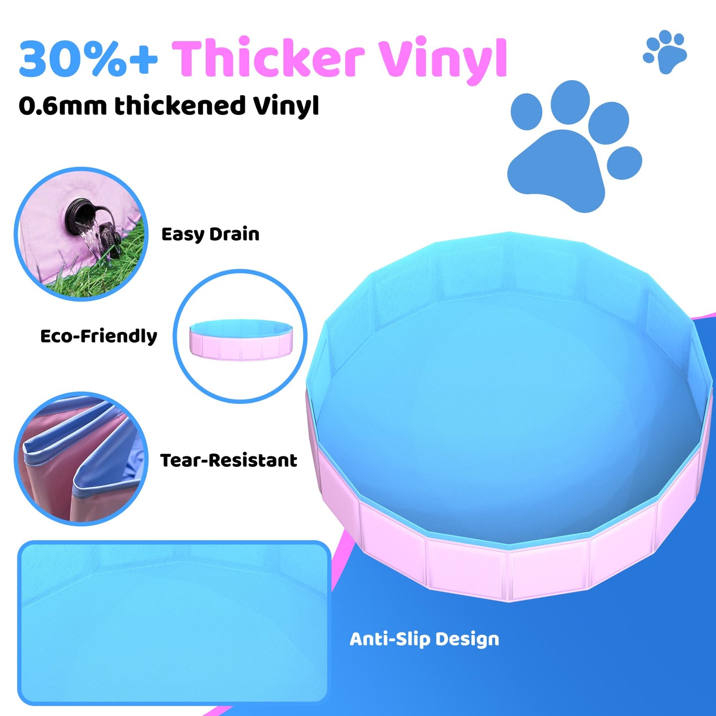 CACSPS Faltbarer Hundepool, 221 x 30,5 cm, Kinderpool mit Hartplastik, rutschfeste Hundebadewanne für den Außenbereich, Hinterhof, Faltbarer Hundepool für Kinder, Hunde, Haustiere (rot)