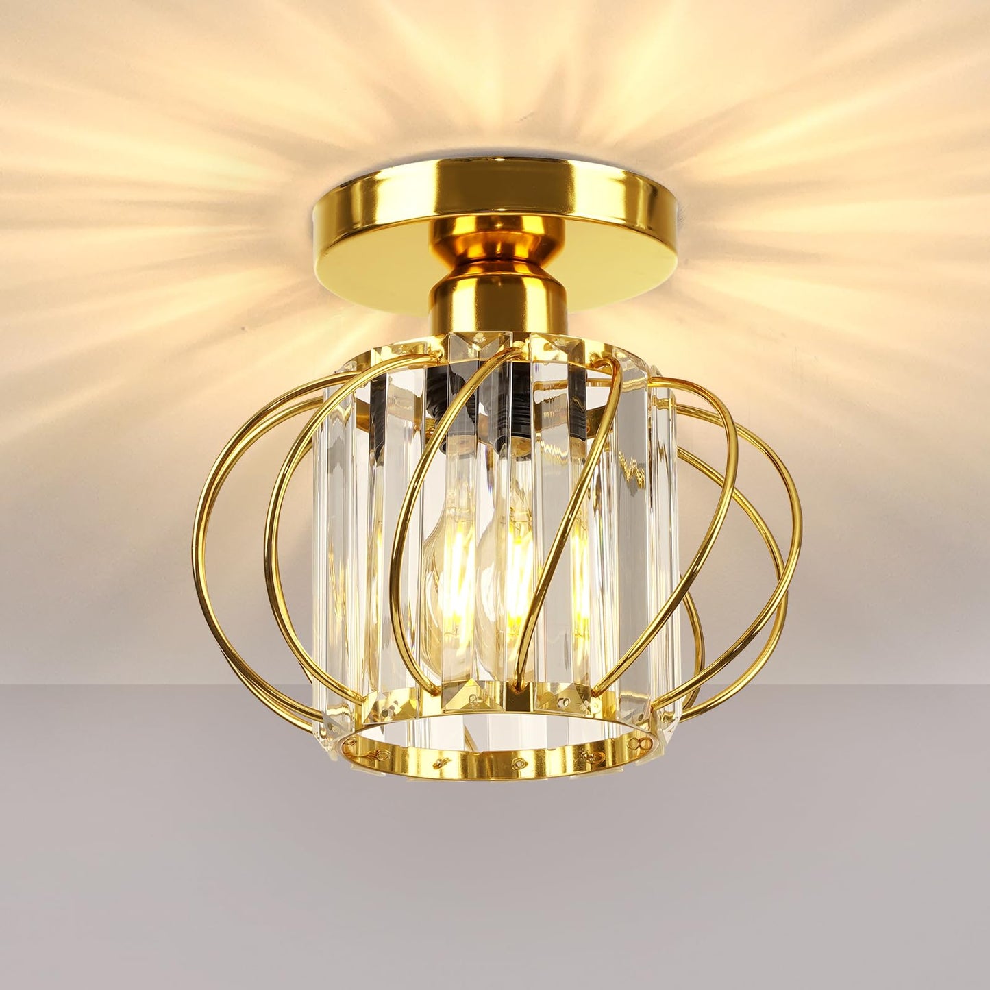 FRIDEKO HOME Modern Kronleuchter Kristall Deckenleuchte Gold,Kleine Kristall Deckenlampe E27 Fassung für Wohnzimmer Schlafzimmer Küche Flur,Ø23cm
