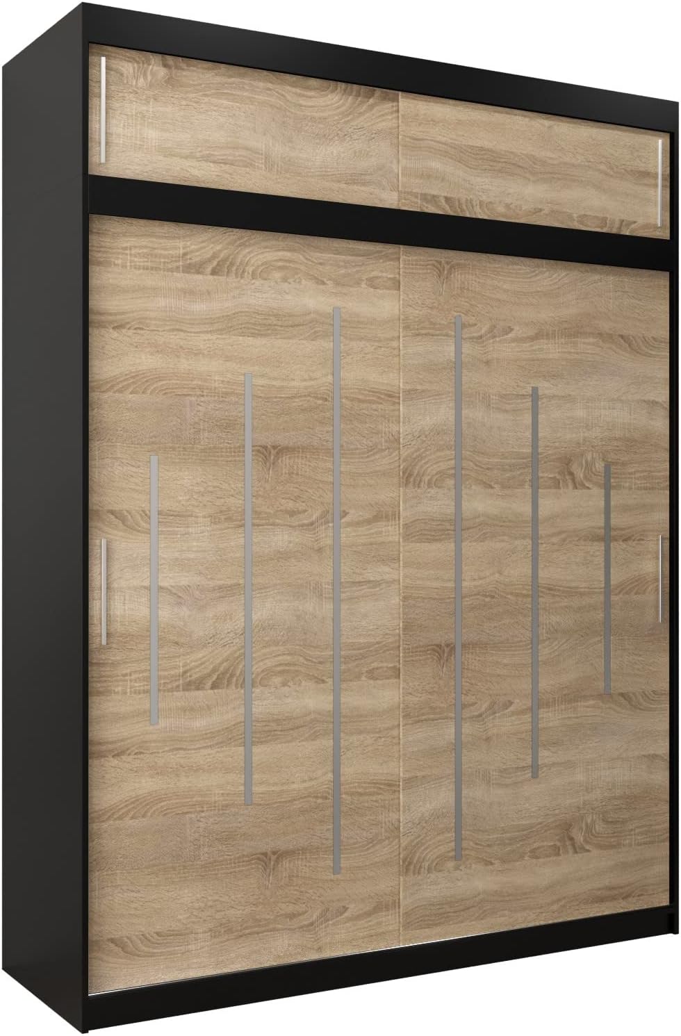 Kryspol Schwebetürenschrank York 250 cm Kleiderschrank mit Kleiderstange und Einlegeboden Schlafzimmer- Wohnzimmerschrank Schiebetüren Modern Design (Weiß)