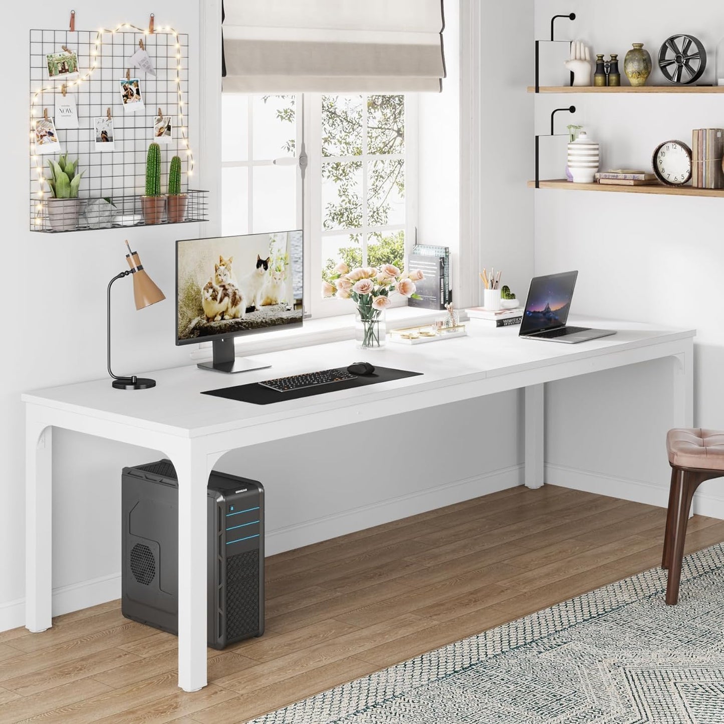 Tribesigns Schreibtisch Computertisch 200 x 70 x 75 cm Doppelter langer Schreibtisch, PC Tisch Bürotisch Arbeitstisch Esstisch Büro-Möbel Computertisch Konferenztisch für Home Office, Rustikales Braun