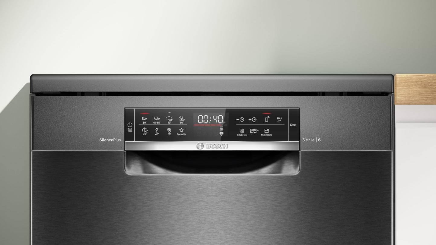 Bosch SMU4ETS08E, Series 4, Smart Undermount Dishwasher, 60 cm, Cutlery Basket, Dishwasher with Program Assistant, Particularly Quiet, Height-Adjustable Upper Basket, Automatic Door Opening, Stainless
