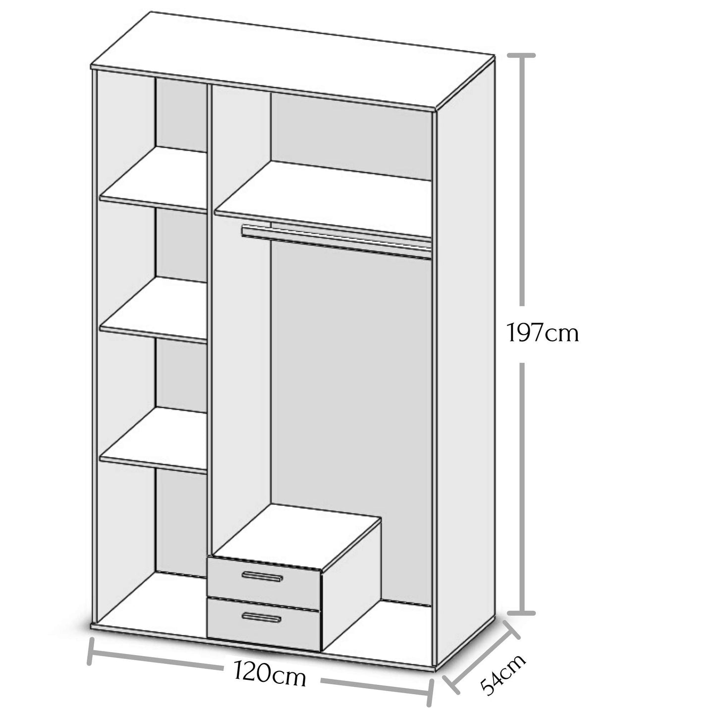 Stella Trading CHICAGO Eleganter Kleiderschrank mit viel Stauraum - Vielseitiger Drehtürenschrank in Artisan Eiche Optik und Absetzungen in Anthrazit - 156 x 197 x 54 cm (B/H/T)