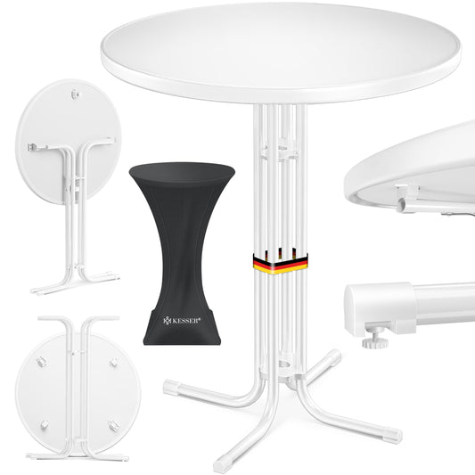KESSER® Gastro Bar Table Folding Bistro Table Powder-Coated Stainless Steel Top Height-Adjustable Feet Party Table Diameter 80 cm Indoor and Outdoor Reception Table Folding Table Including Cover Black
