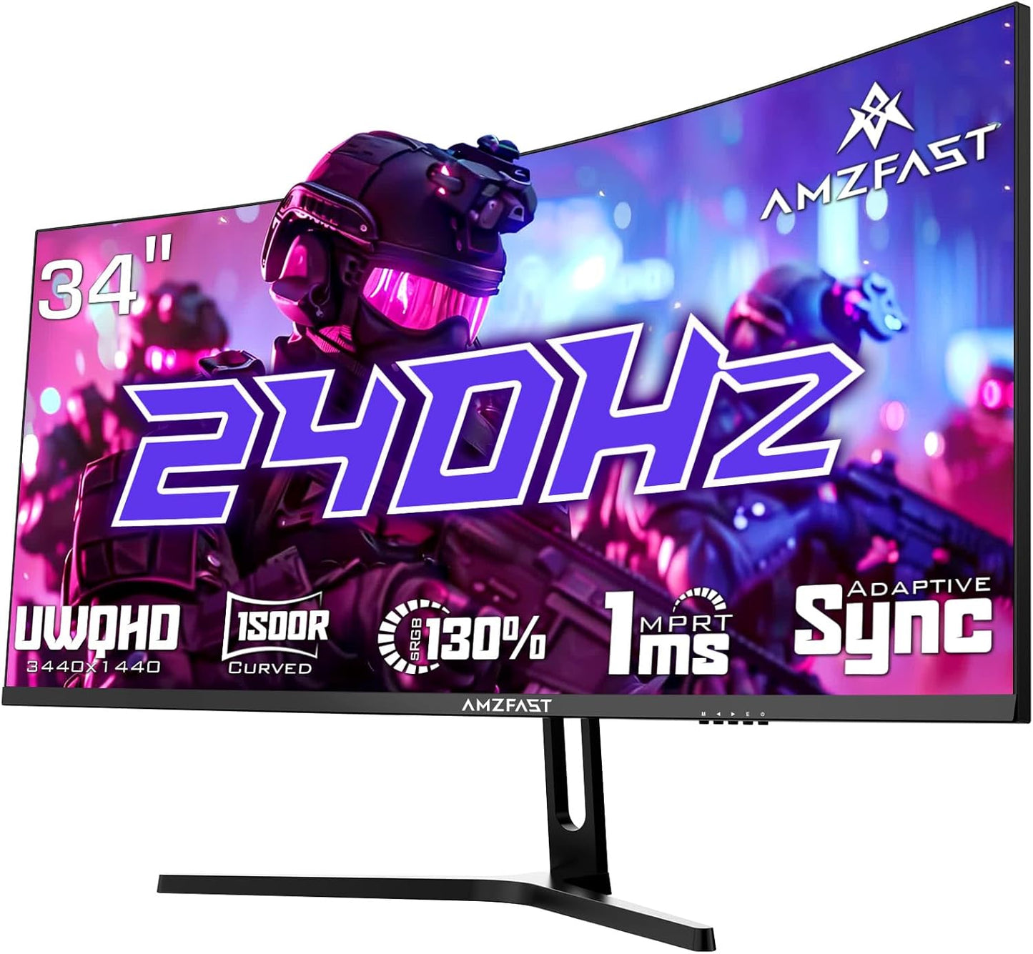 Amzfast 32 Zoll Curved Gaming Monitor (240Hz, 1920x1080, 1ms MPRT, 1500R), Adaptive-Sync, 90% DCI-P3, 120% sRGB, 300cd/m², HDMI 2.0 & DisplayPort 1.4 (AMZG32C3F)