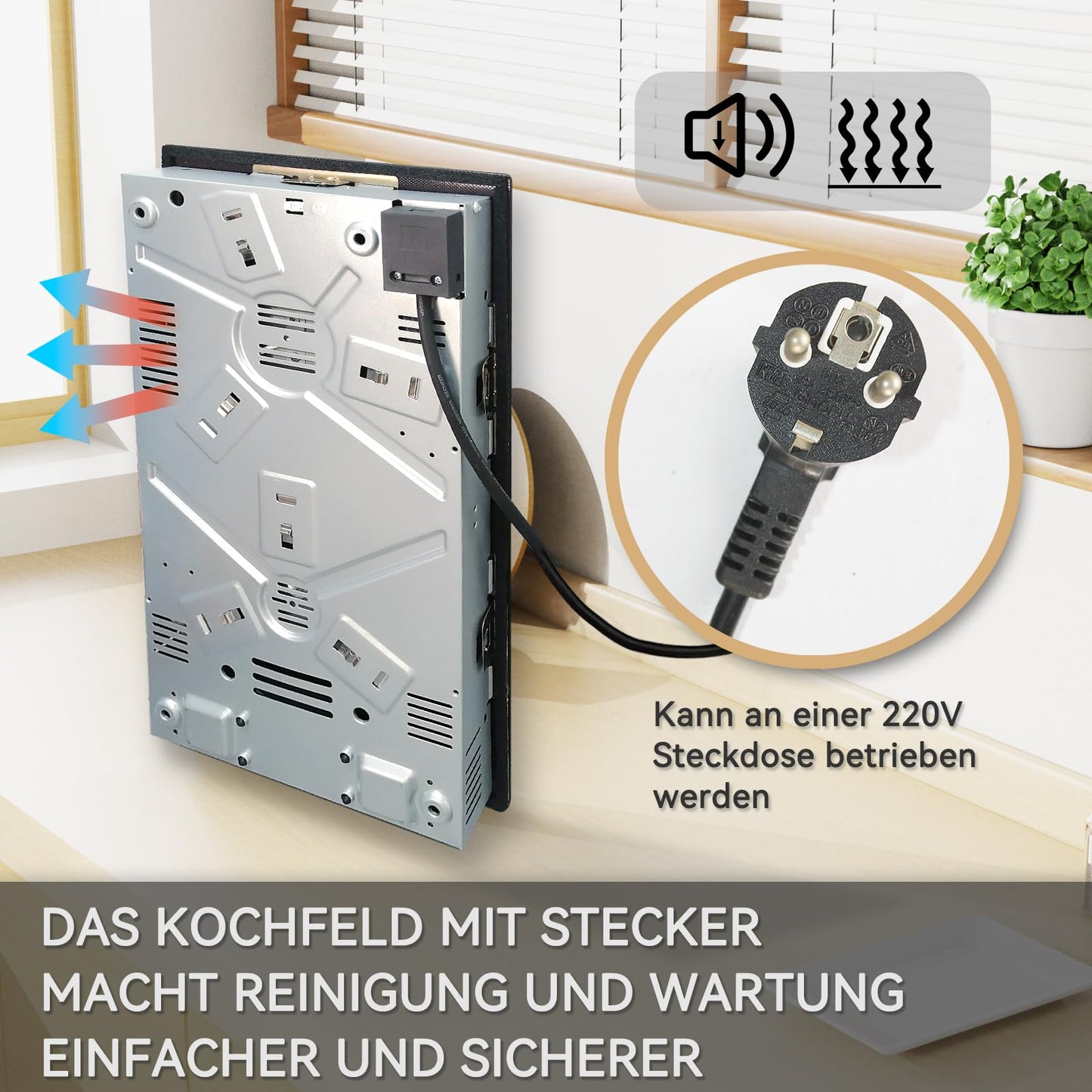 Hermitlux kochfeld 28,8cm, Glaskeramik Kochfeld 2 Platten, 9 Leistungsstufen, Touch-Steuerung, Timer, Kindersicherung, Geeignet für Alle Töpfe, 3300W