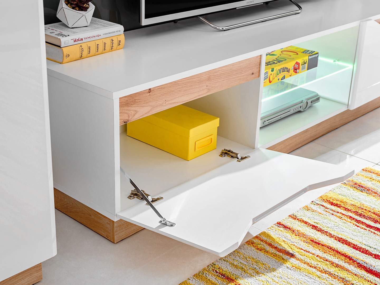 MEBLE KRYSPOL Solido Living Room Wall Unit - Living Room Furniture - Modern Living Room Wall Unit - Sideboard Living Room Cabinet Wall - Living Room Furniture Modern - Shelf White - TV Cabinet -