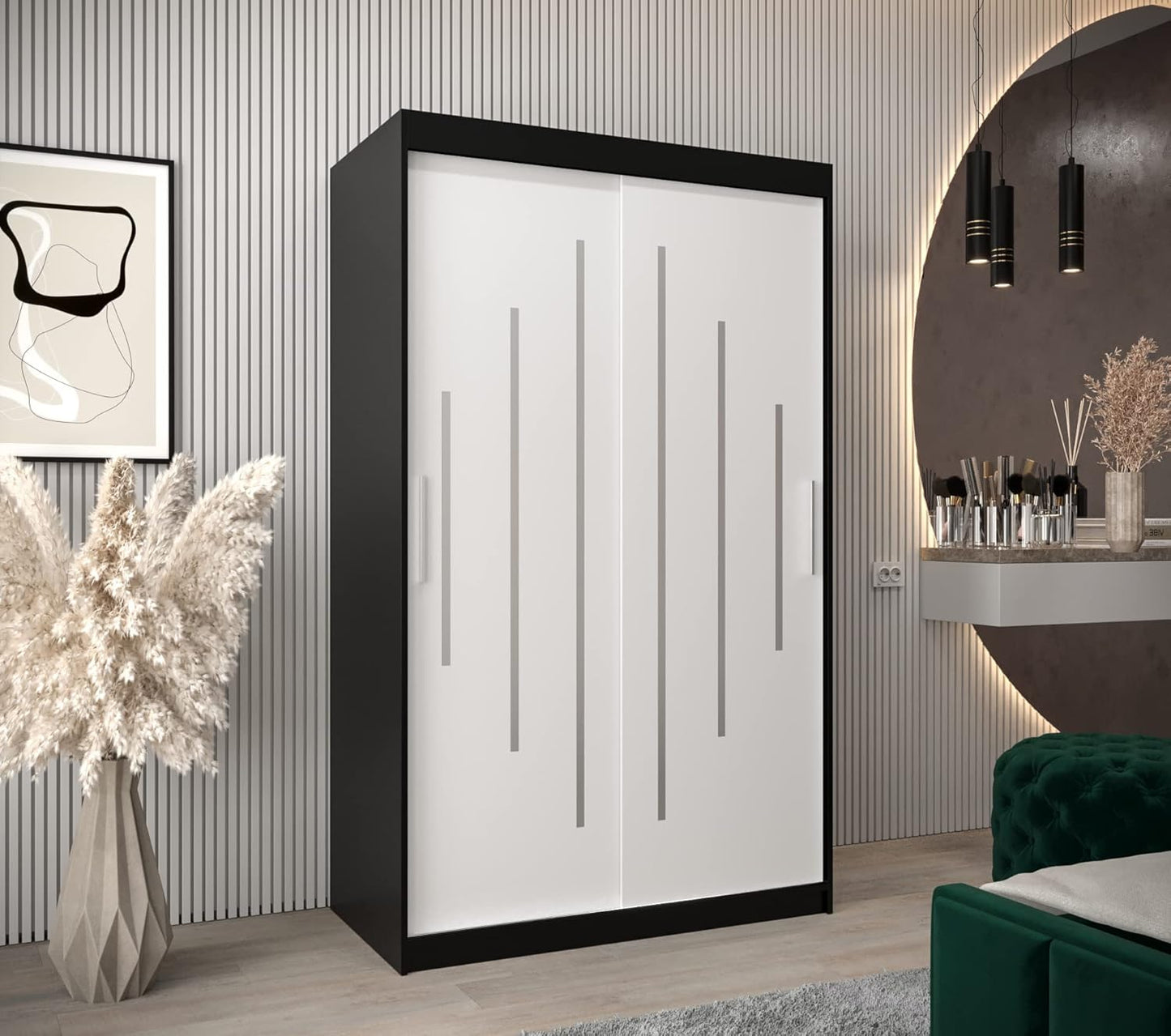 Kryspol Schwebetürenschrank York 250 cm Kleiderschrank mit Kleiderstange und Einlegeboden Schlafzimmer- Wohnzimmerschrank Schiebetüren Modern Design (Weiß)