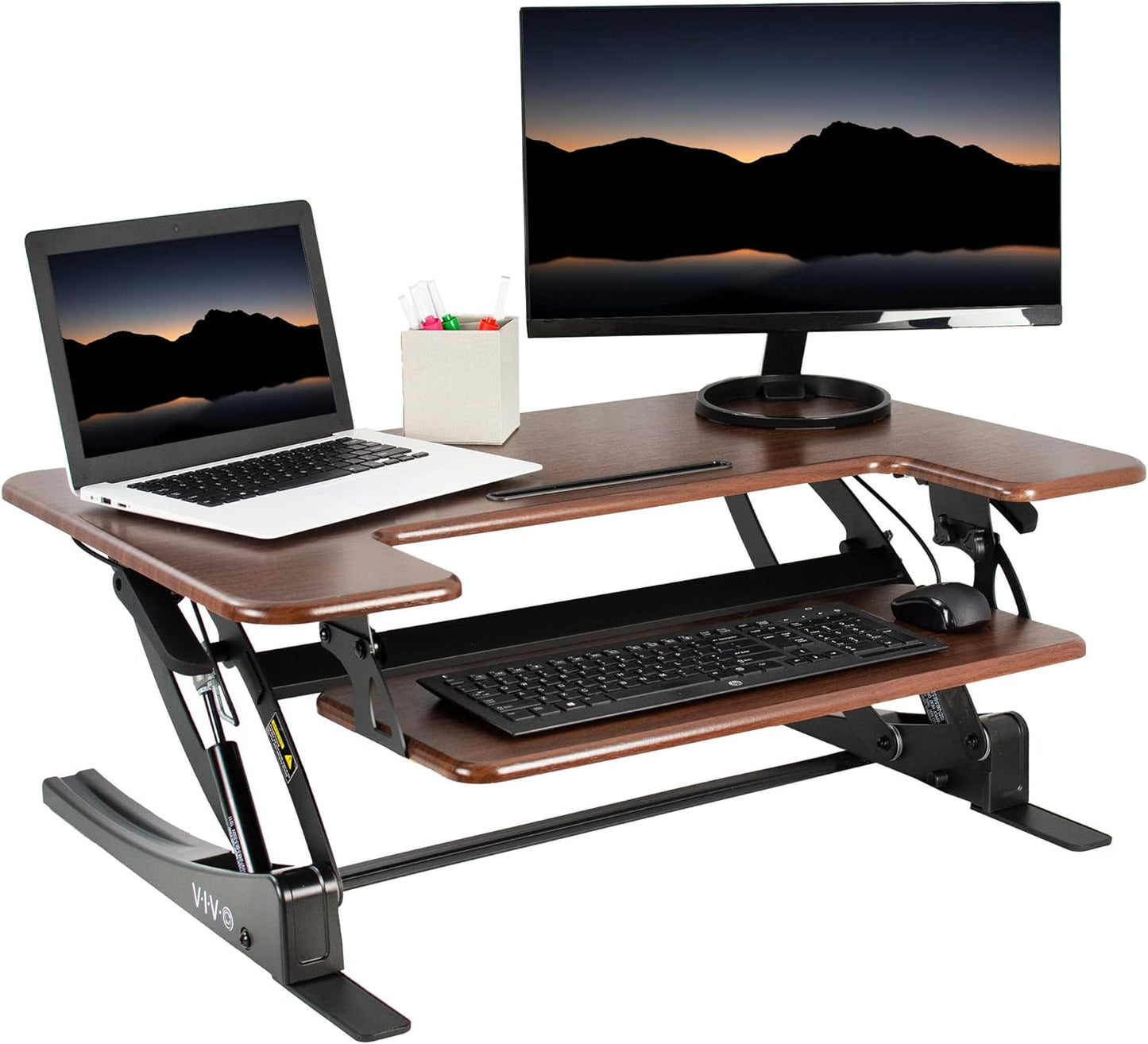 VIVO Black Height Adjustable 36 inch Stand up Desk Converter Quick Sit to Stand Tabletop Dual Monitor Riser, DESK-V000V