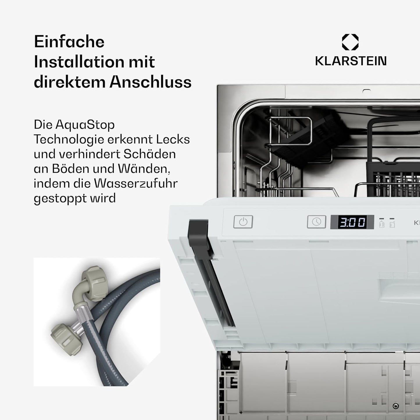 Klarstein Built-in Dishwasher - Compact 45 cm Model, 6 Place Settings, UV Hygiene, AquaStop, Energy Efficiency Class D, Quiet 49 dB, Intuitive Operation