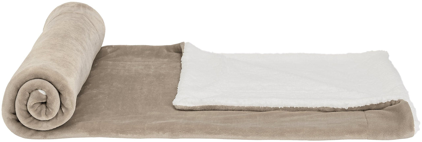 Amazon Basics - Micro faux fur and Sherpa fleece blanket - 220 x 240 cm, taupe