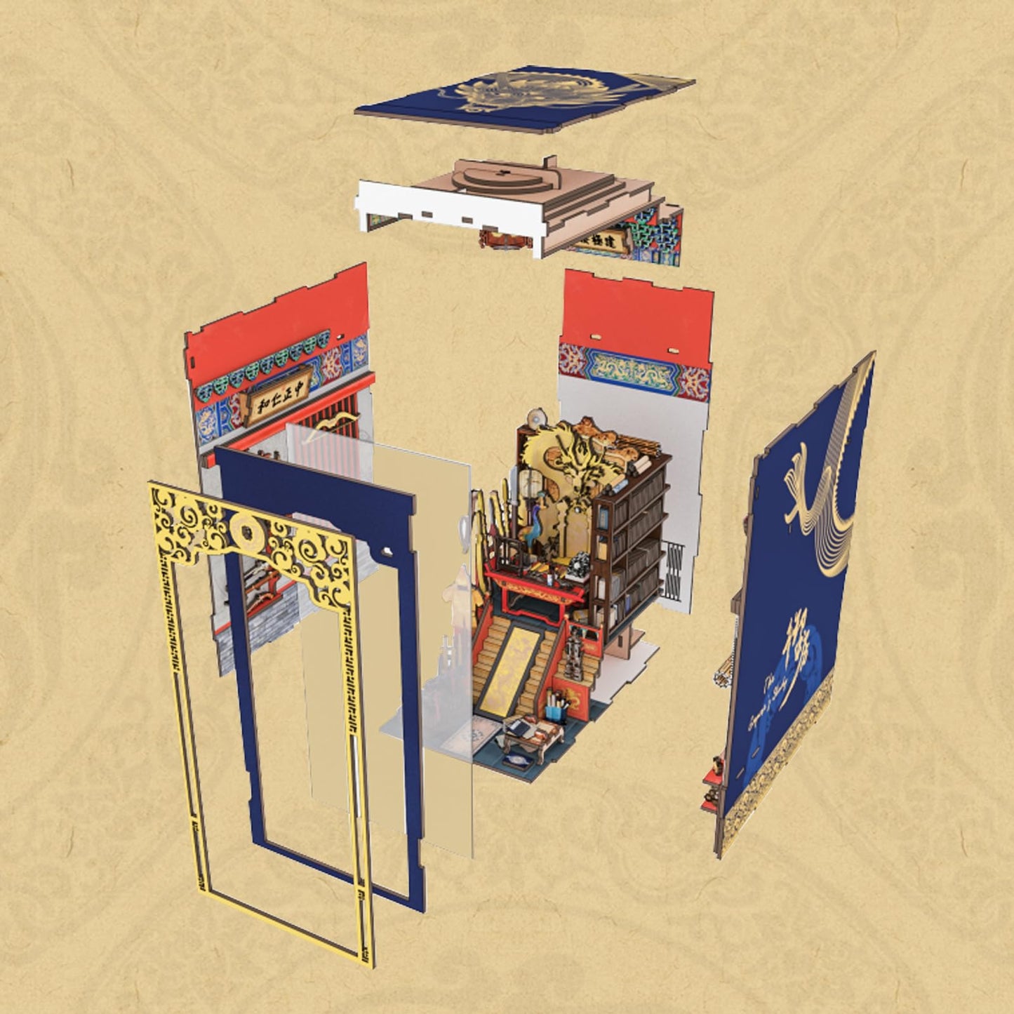 MiniCity Book Nook Kit, DIY Miniature Dollhouse Booknook Kit, 3D Wooden Puzzle Bookend Bookshelf Insert Decor for Teenagers and Adults (Library of Gods Max)