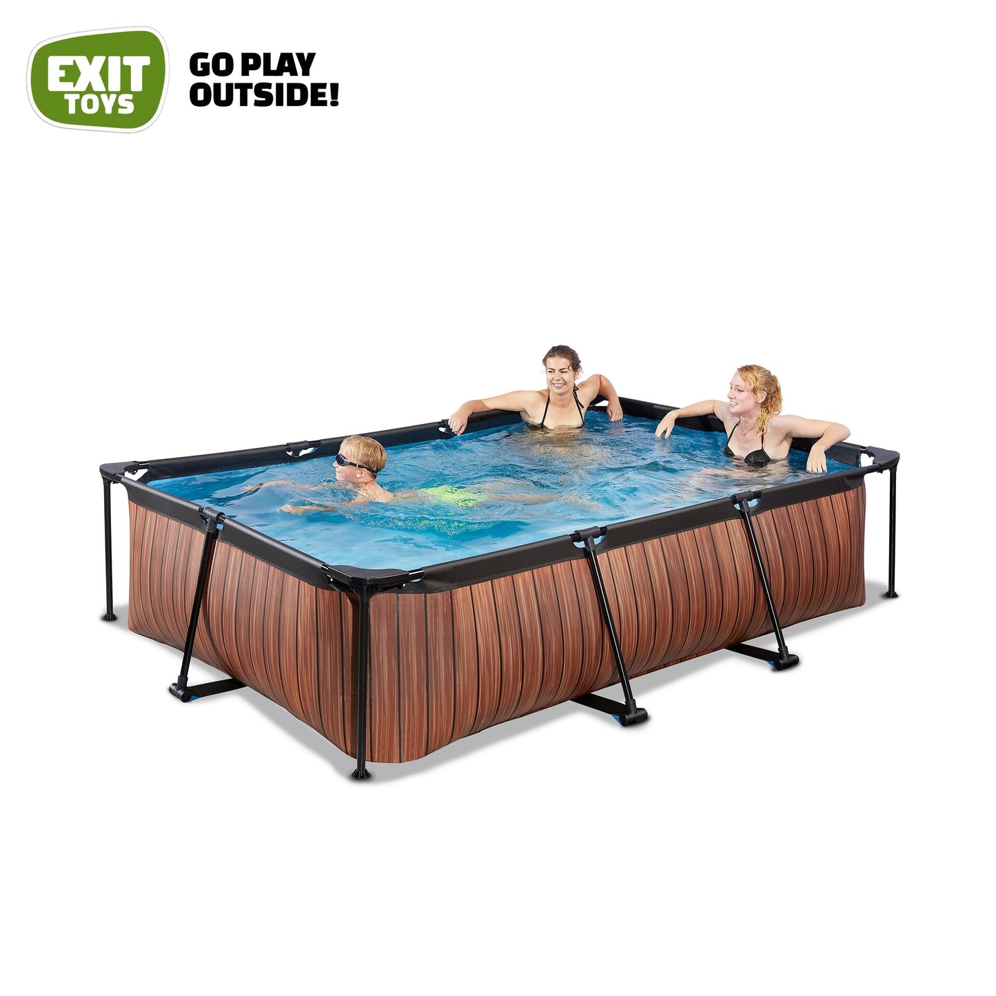 EXIT Toys Soft Grey Pool - 300x200x65cm - Rechteckiger, Kompakter Rahmenpool mit Kartuschenfilterpumpe - Leicht Zugänglich - Für Kleinkinder Geeignet - Starker Rahmen - Einzigartiges Design - Grau