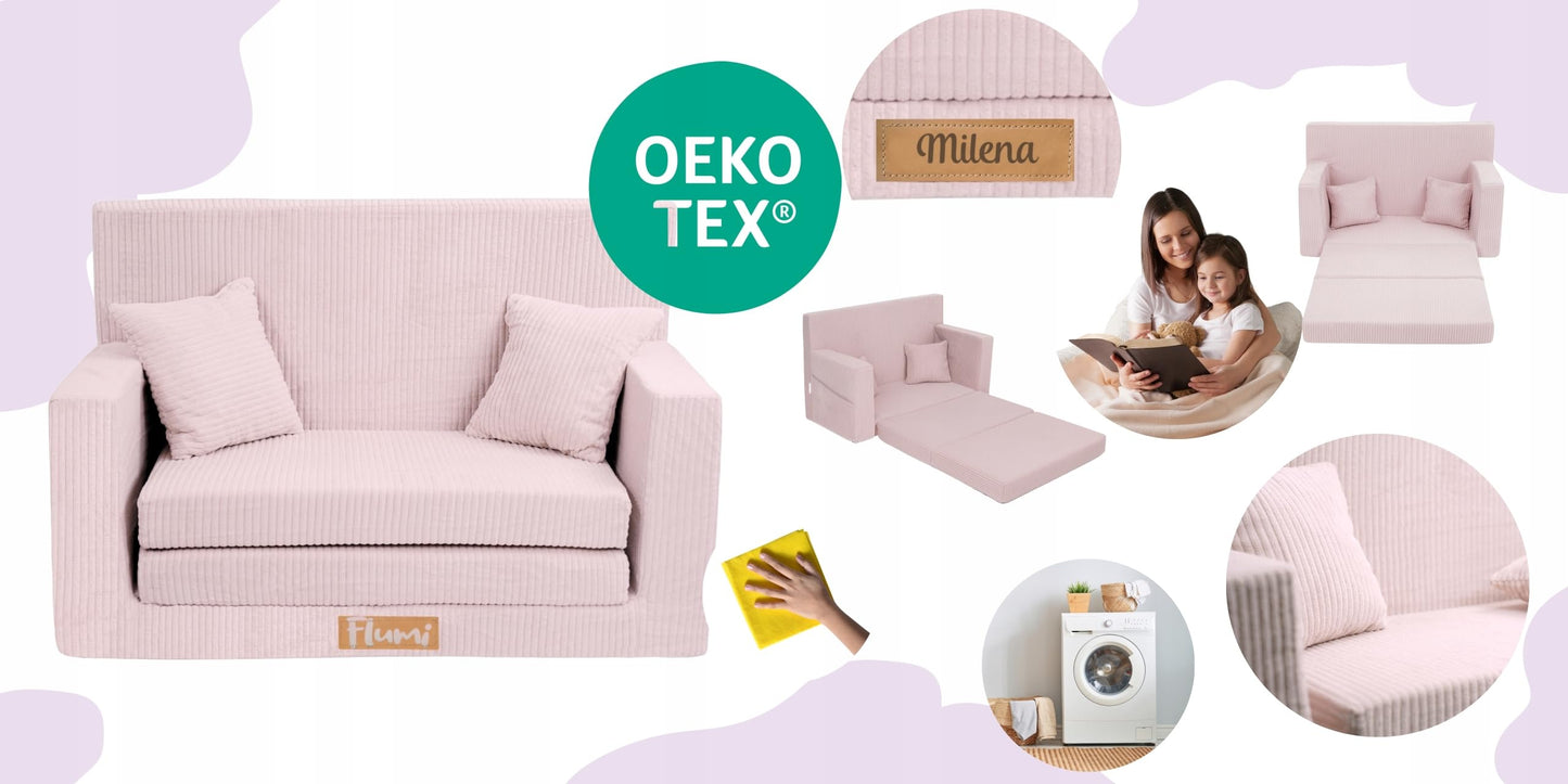 Flumi Personalised Children's/Teenager's Couch/Armchair/Sofa Bed, with Engraving of Child's Name, Play Sofa, Sleeping Chair, Bed Function, Children's Furniture, 92 x 40 x 60 cm, Microfibre (Grey)