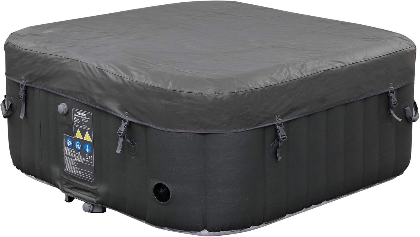 Arebos Aufblasbarer Spa Pool | für drinnen und draußen | Whirlpool 4 Personen | 154x154cm | 100 Massagedüsen | Wellness Spa Heizung | Aufblasbare Massage Quadrat | 600 Liter