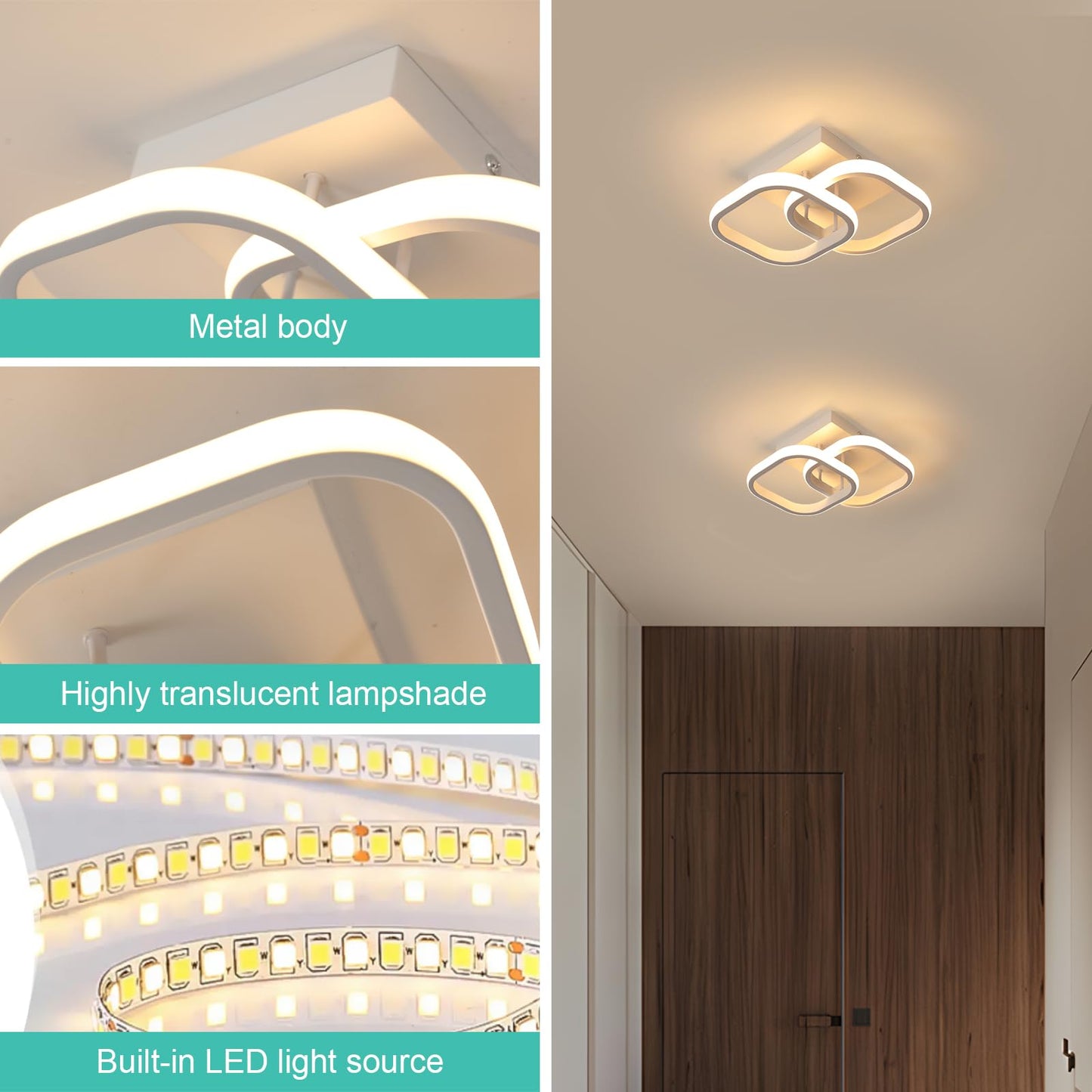 SENQIU 2 Stücke LED Deckenleuchte, 22W Modern Quadratisch LED Deckenlampe, Deckenleuchten Weiße aus Aluminium für Wohnzimmer Schlafzimmer Küche, Warmweiß 3000K