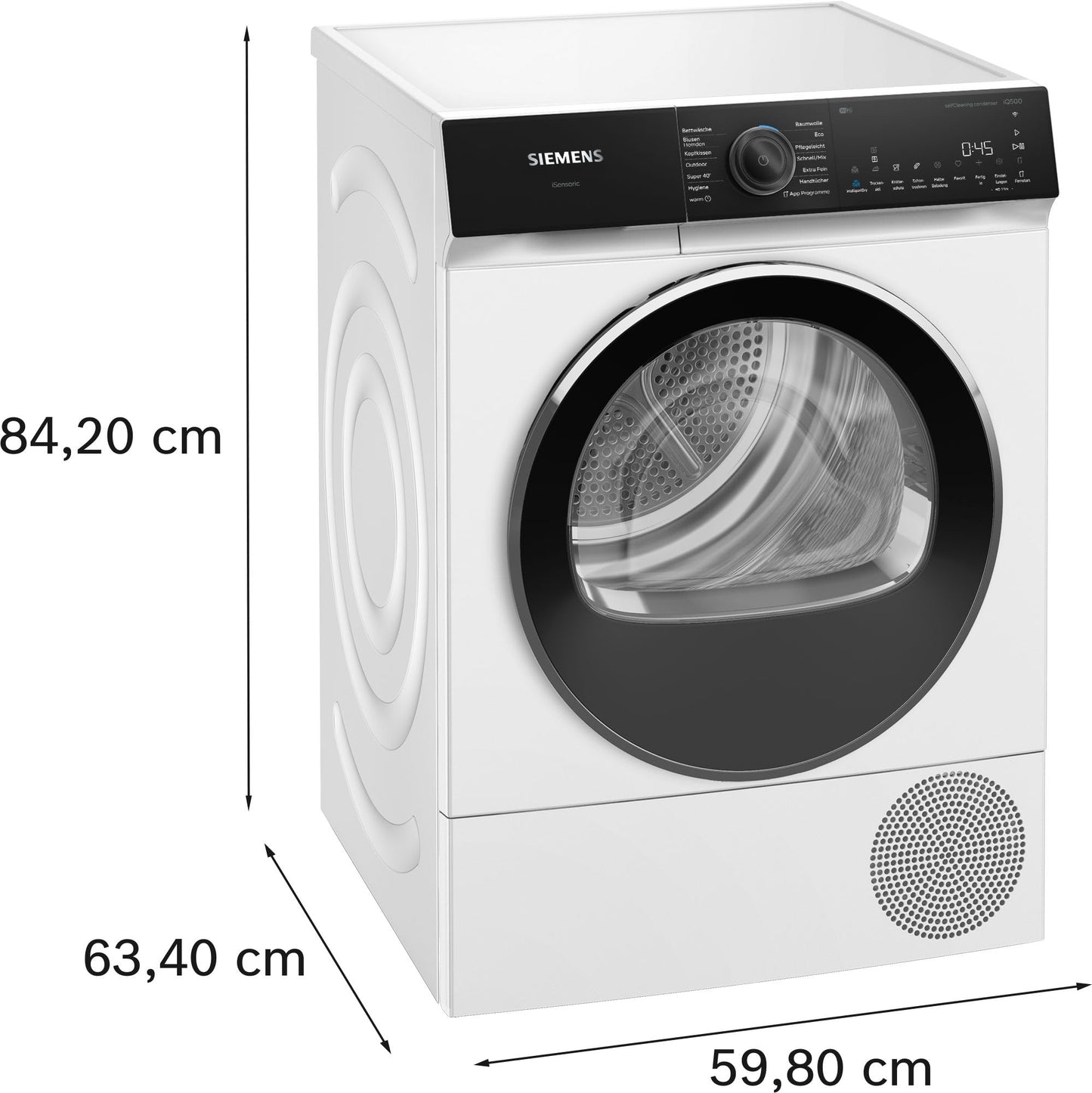 Siemens WQ35G2D00 iQ500 Wärmepumpentrockner für 8 kg Wäsche, 176 kWh pro Jahr, speedPack, autoDry, Outdoor-Programm