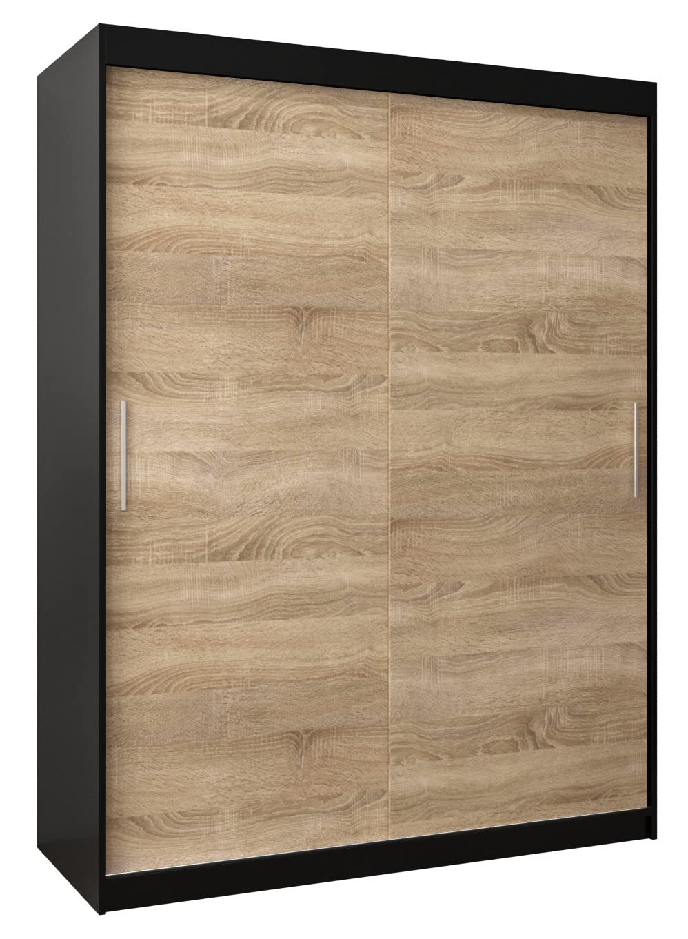 MEBLE KRYSPOL Tokyo 250 Wardrobe with Three Sliding Doors for Bedroom – Modern Storage Cabinet with Clothes Rail and Shelves – 250 x 200 x 62 cm – Matte Black and Artisan