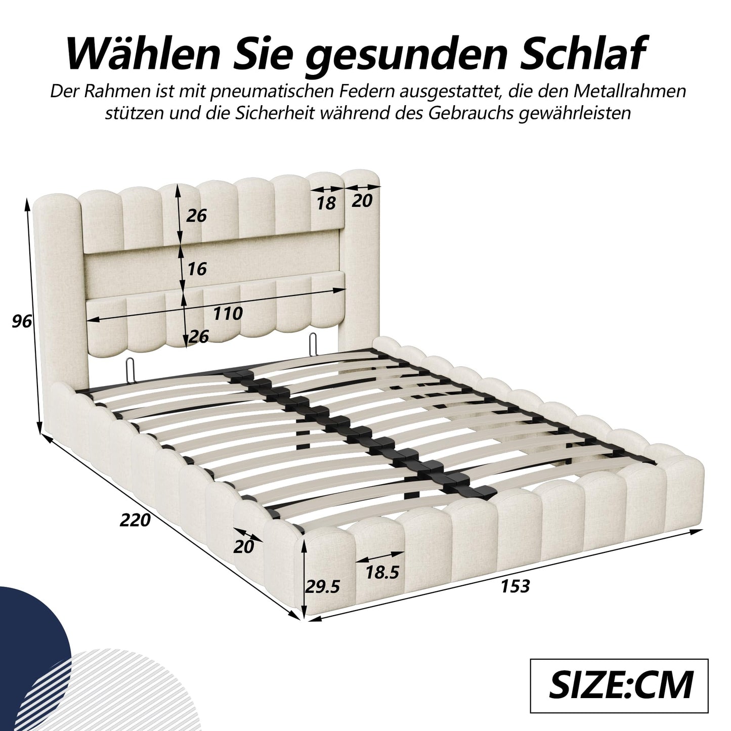 DULRLLY Bubble Bett Polsterbett 140x200 cm,Doppelbett mit Lattenrost, Jugendbett mit Gepolstertes Kopfteil, Gepolstertes Bett für Schlafzimmer und Gästezimmer,ohne Matratze, Leinenstoff (Weiß)