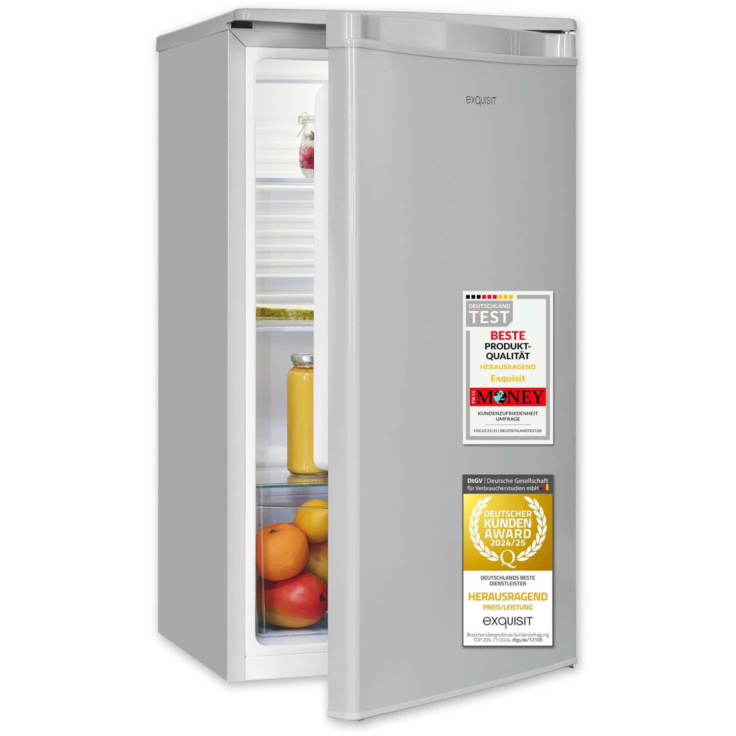 Exquisit KS585-V-091E Full-Room Refrigerator, 75 Litres, Freestanding, Small and Compact, 45 cm Wide, LED Interior Lighting