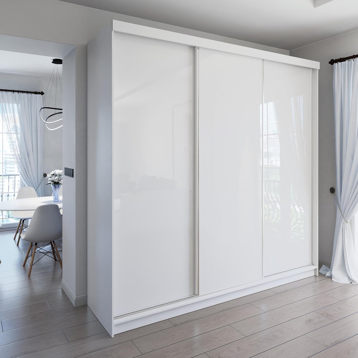 Marlux-Meble Two-Door Wardrobe 230 cm Wide with Floating and Sliding Doors Corner Wardrobe Bedroom Cabinet Hallway Cabinet System Cabinet High Gloss Cabinet