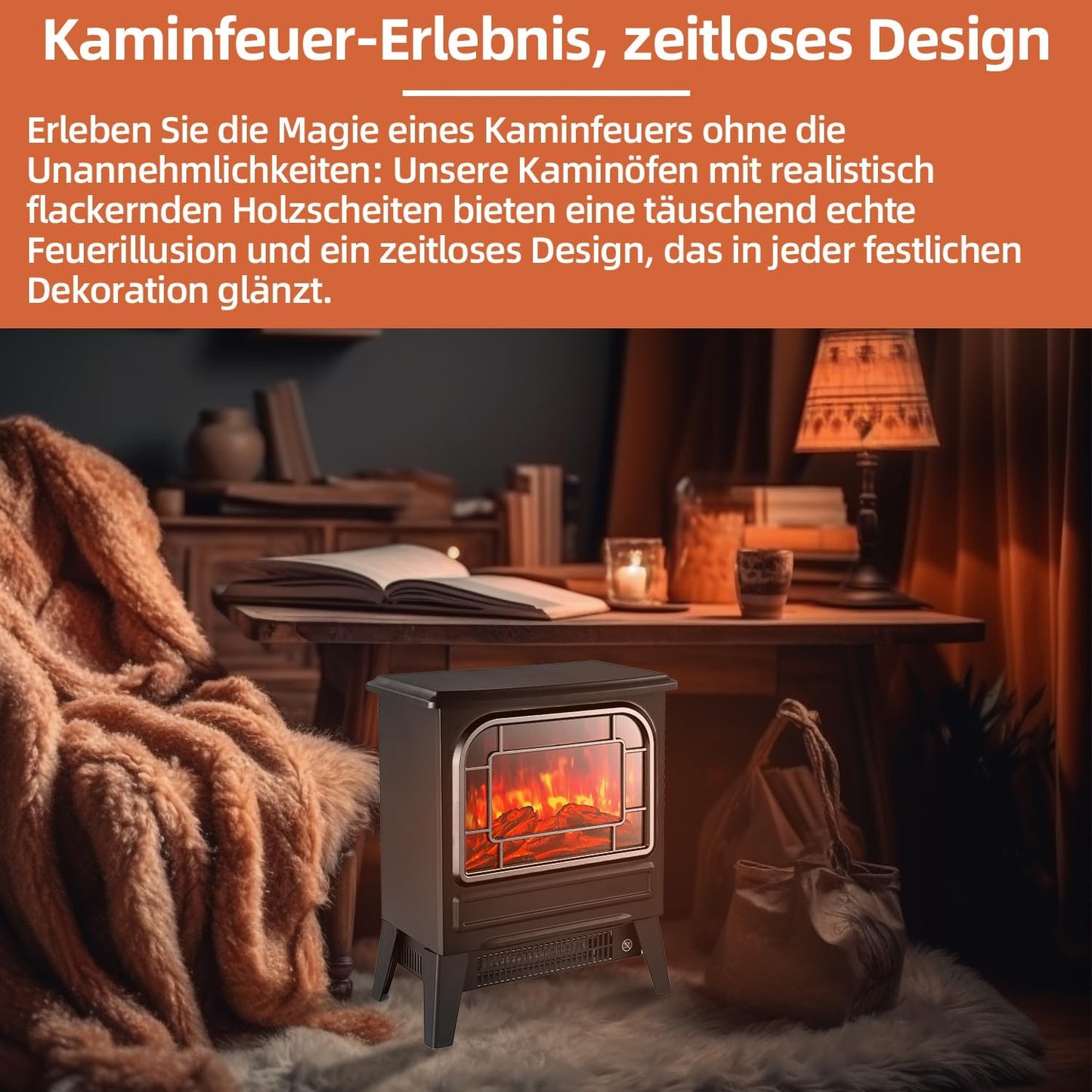 Electric Fireplace with Fan Heater, 1950 W, Electric Fireplace, Electric Heater, LED Fireplace Effect, Fireplace, Flame Effect, Heater, Oven, Quiet Adjustable, Black