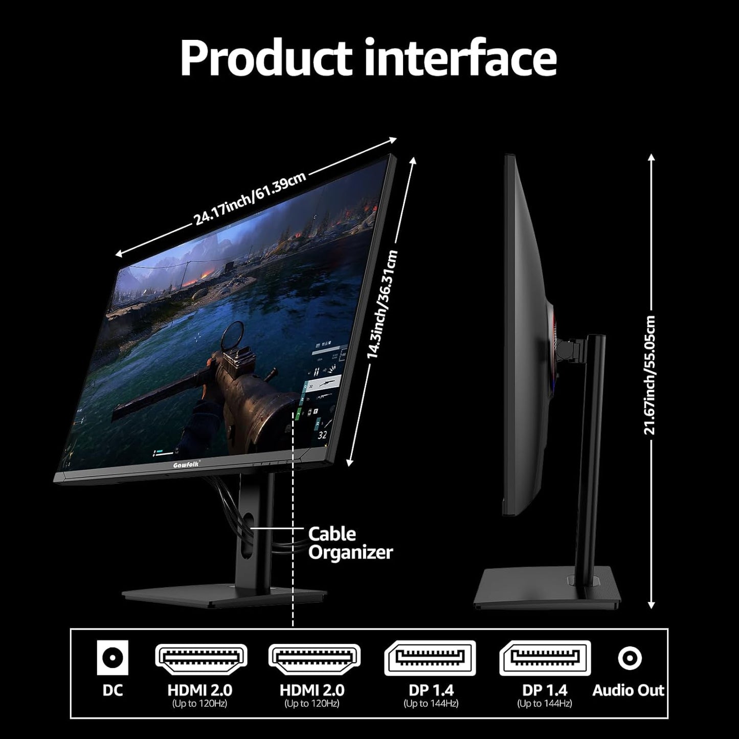 Gawfolk 32 Zoll Curved Gaming Monitor 180HZ / 165Hz / 144hz PC Bildschirm Full HD 1080P, Rahmenloses 1800R Gebogenes Computerbildschirm mit FreeSync und Eye Care Technologie, unterstützt VESA